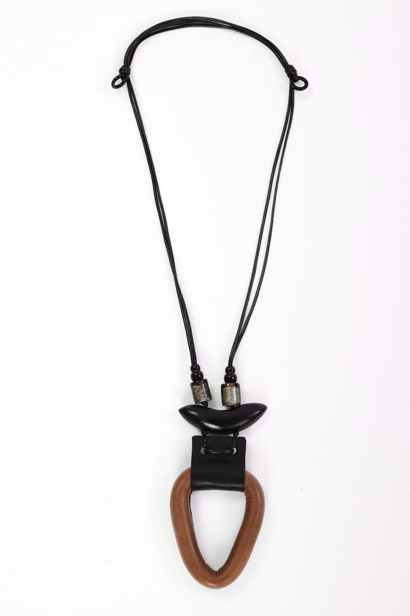 Leather Look Triangle Necklace With Clasp Trim in Stone/Thyme
