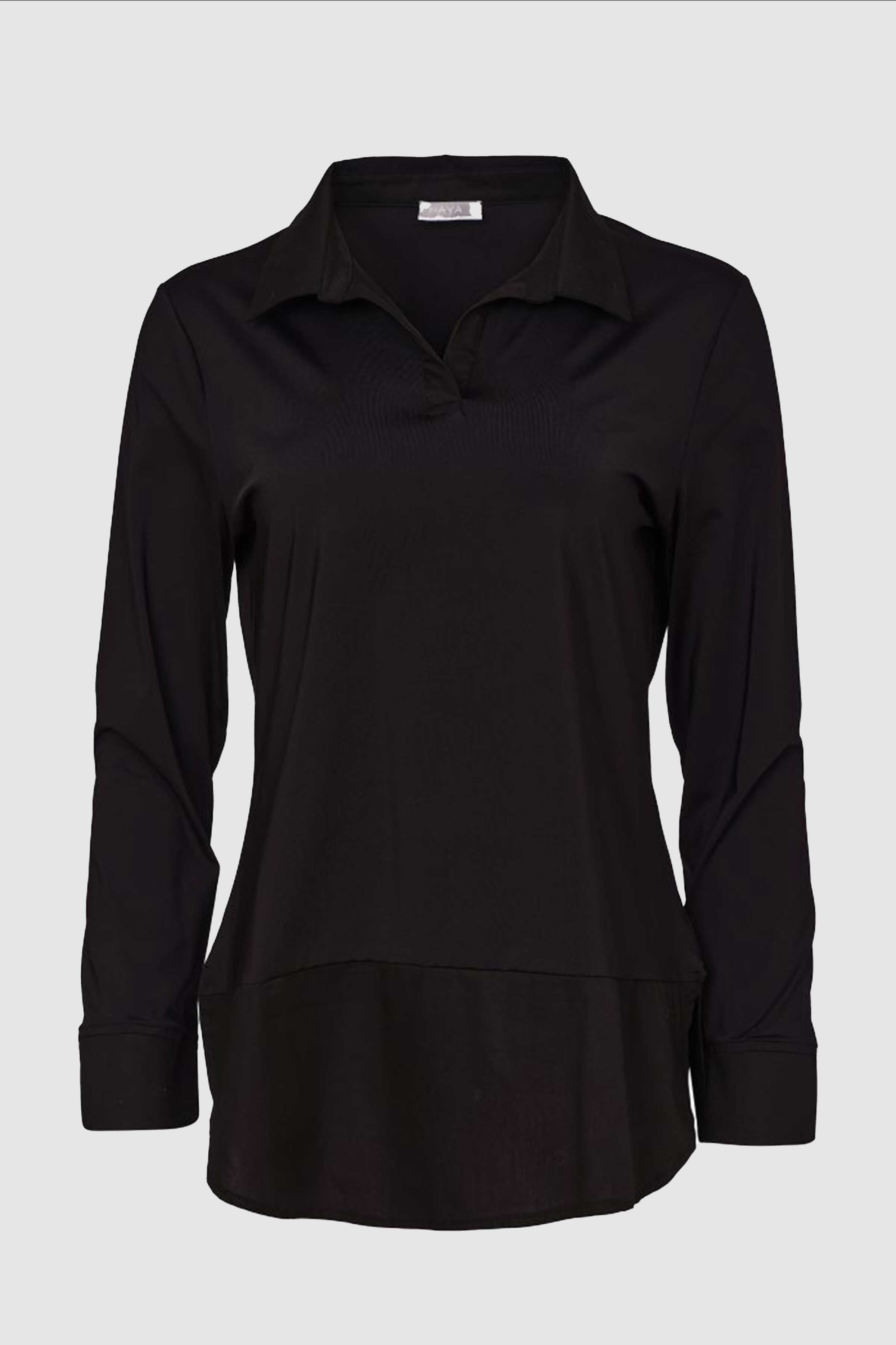 Jersey Top With Cotton Collar Cuff in Black