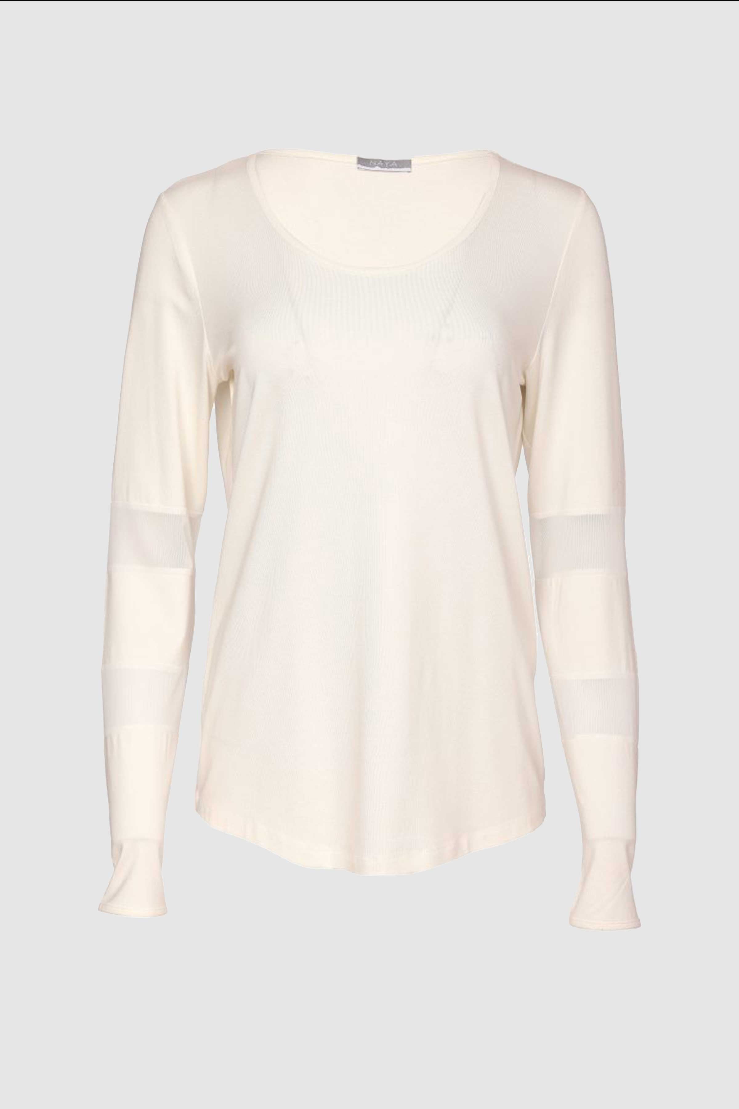 Jersey Top With Mesh Insets At Sleeve in Cream