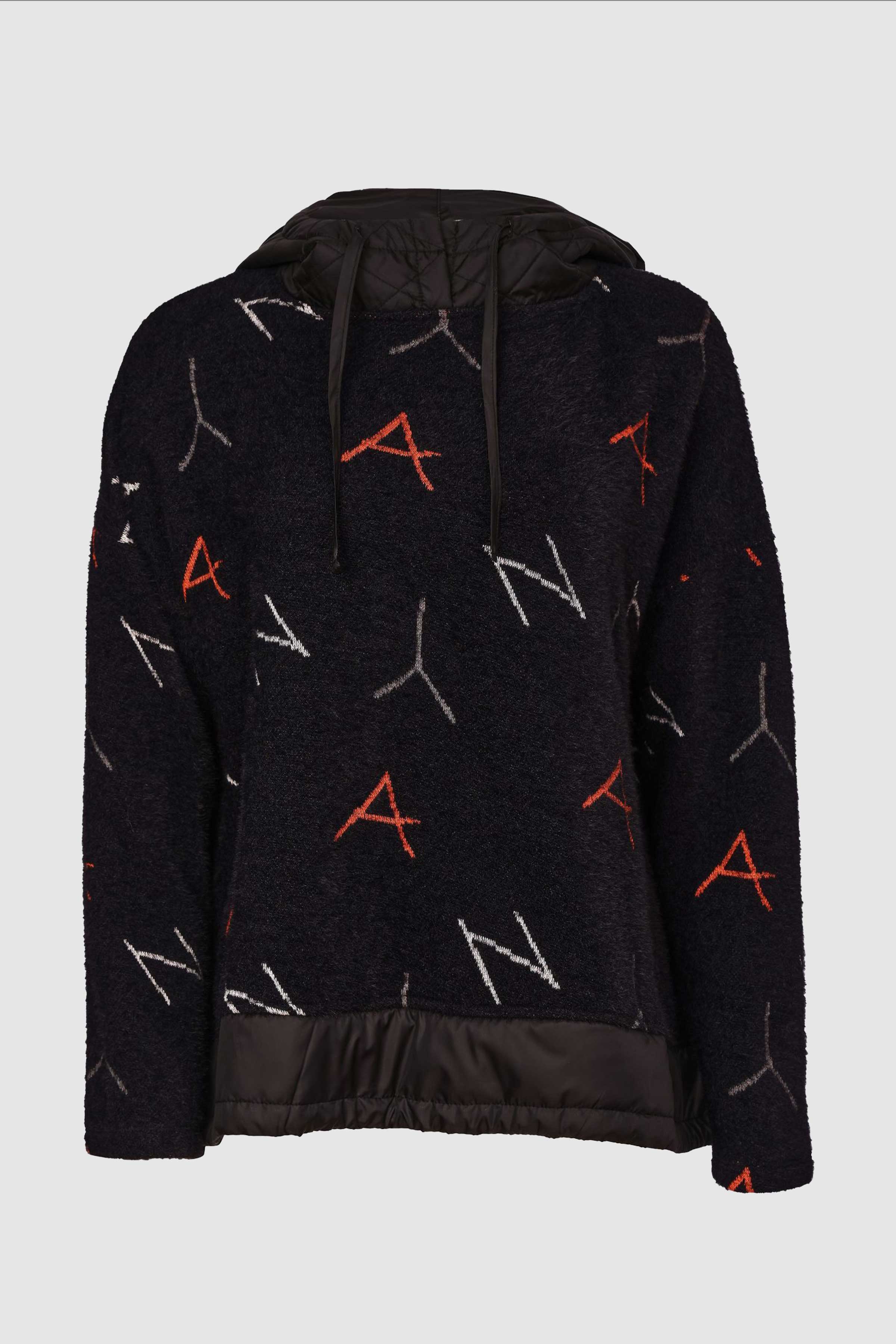 Logo Jacquard Hooded Top in Black/Tigerlily