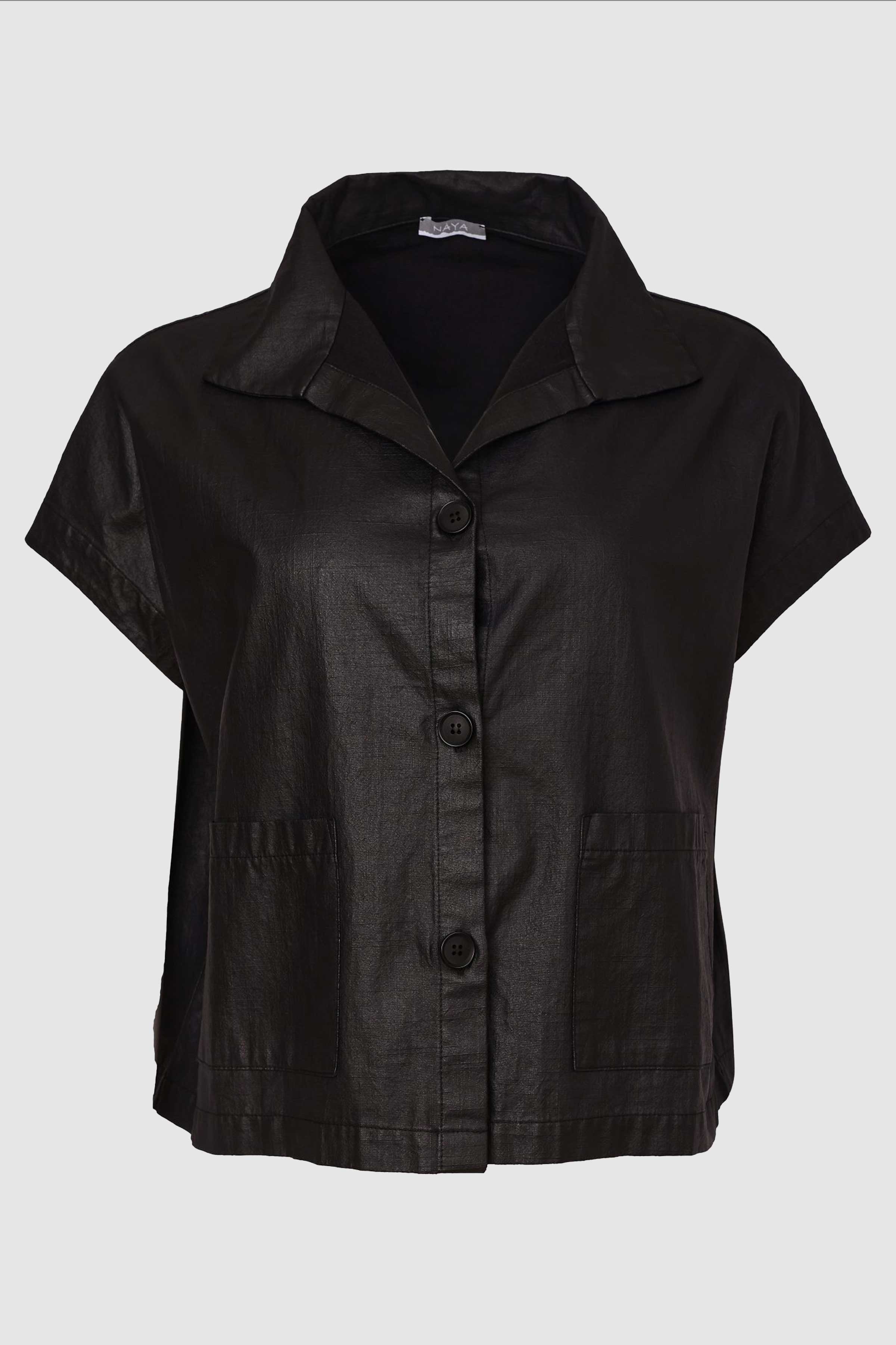 Bashed Leatherette Look Jacket in Black