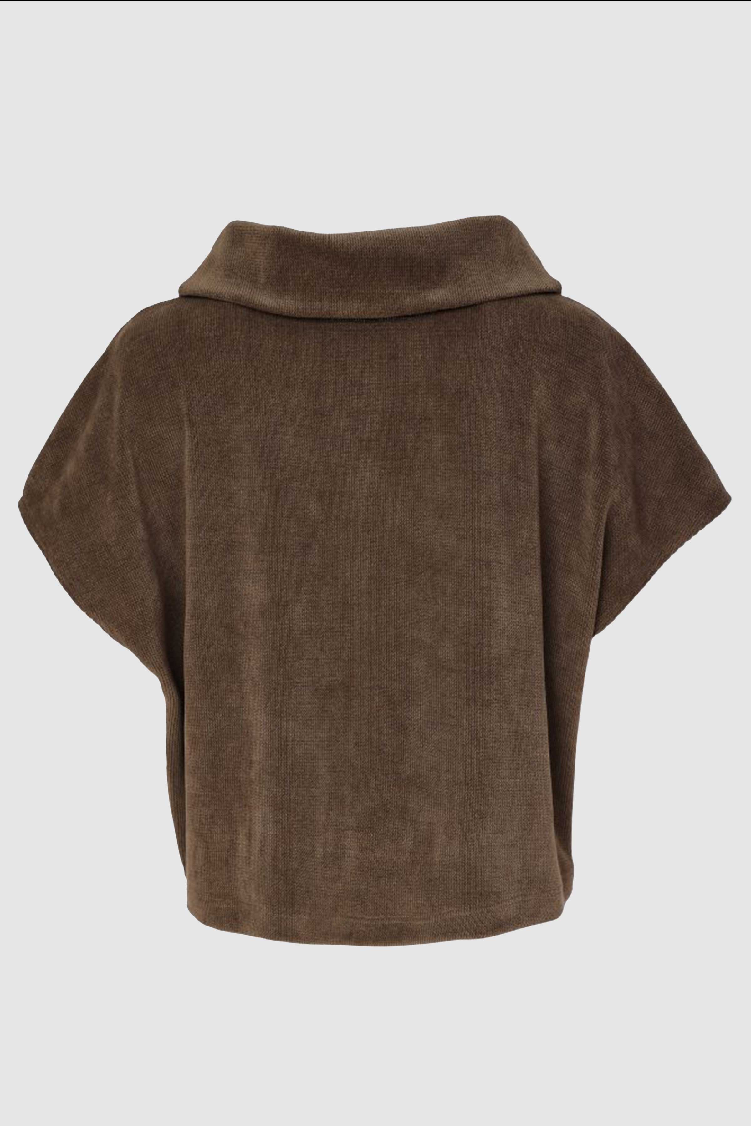 Soft Ribbed Cowl Neck Top With Zip In Side Seam in Army