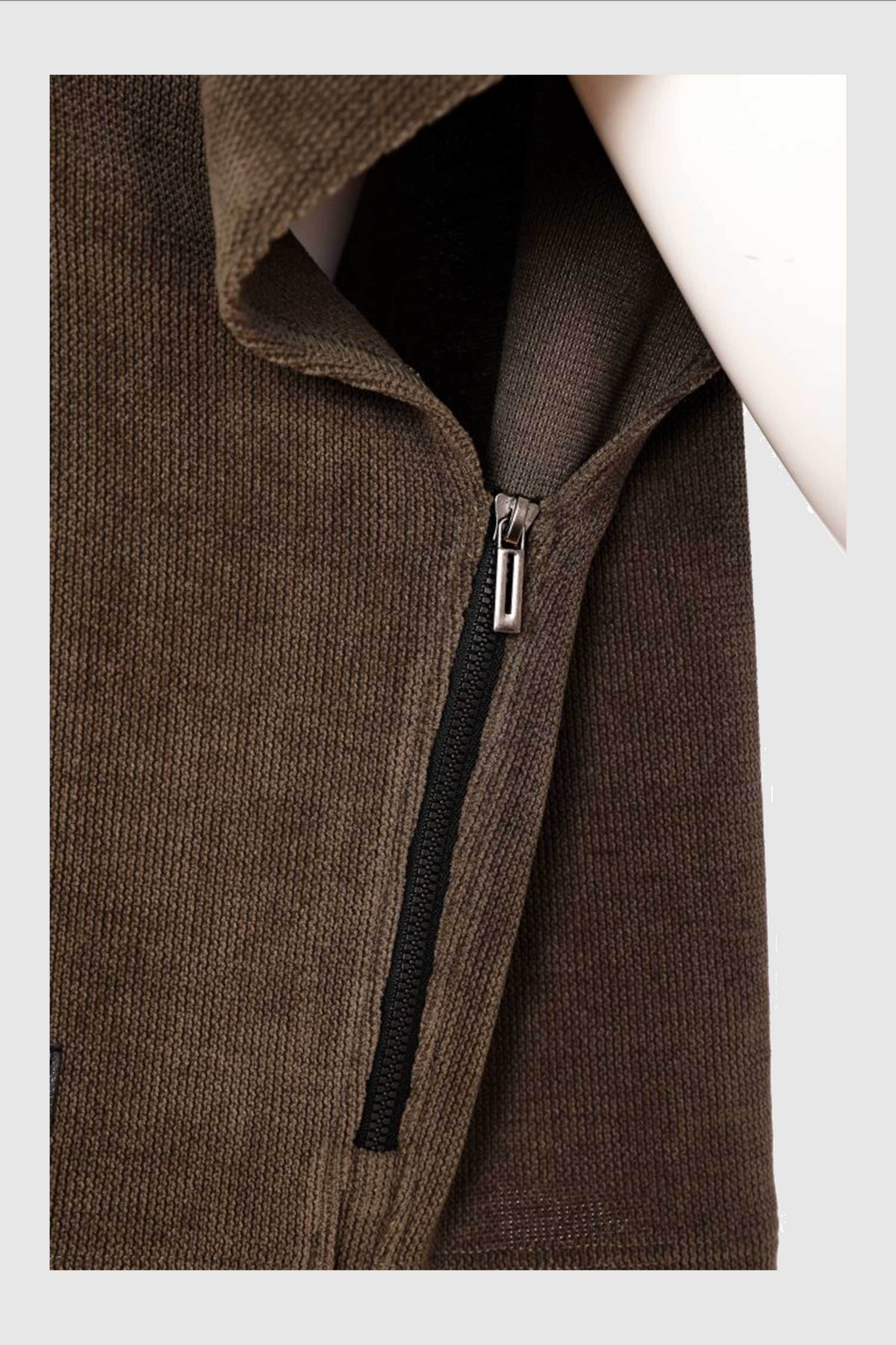 Soft Ribbed Cowl Neck Top With Zip In Side Seam in Army