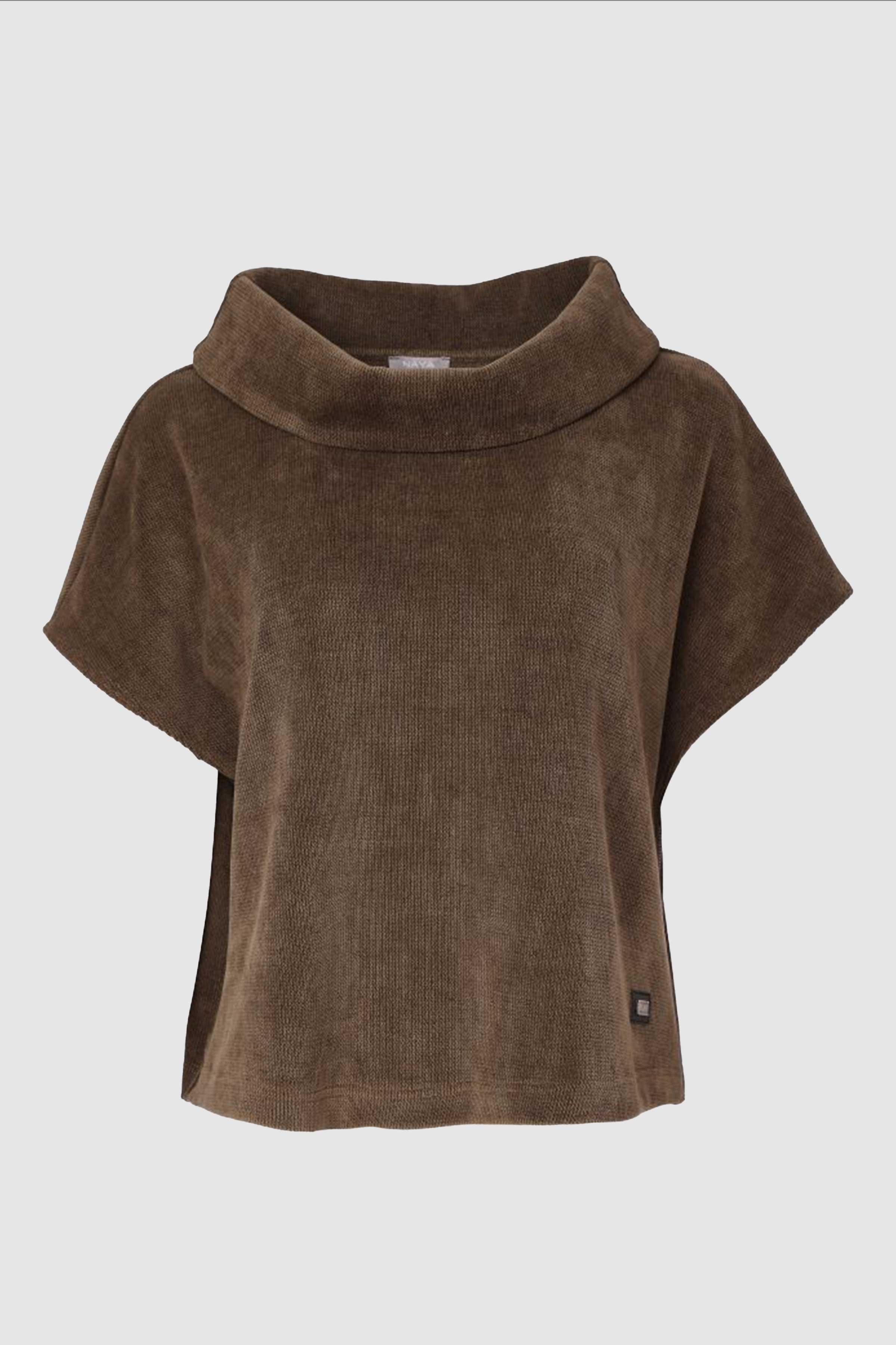 Soft Ribbed Cowl Neck Top With Zip In Side Seam in Army