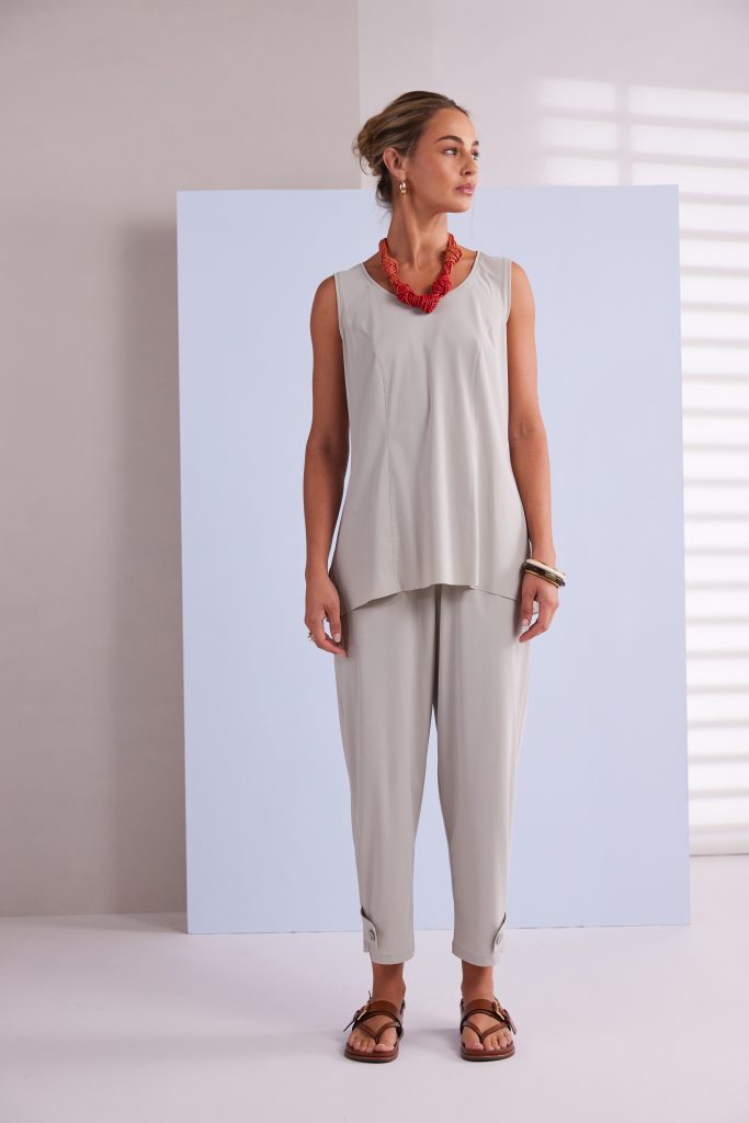 Slim Leg Trouser with Tab at Hem in Ash