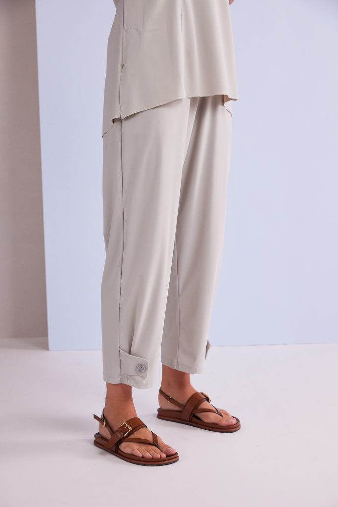 Slim Leg Trouser with Tab at Hem in Ash