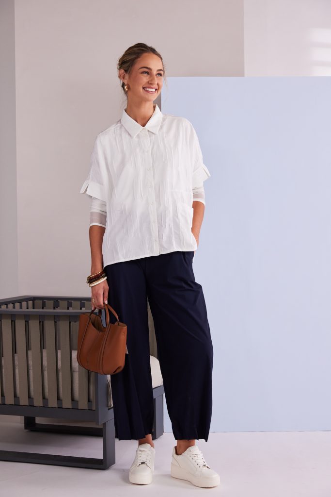 Wide Leg Trouser with Tuck Hem Detail in French Blue