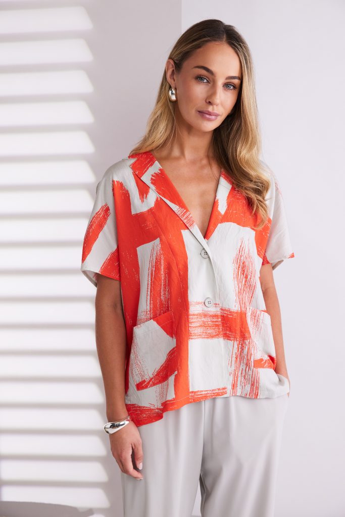 Paintwork Print Jacket with Button Closing in Camellia