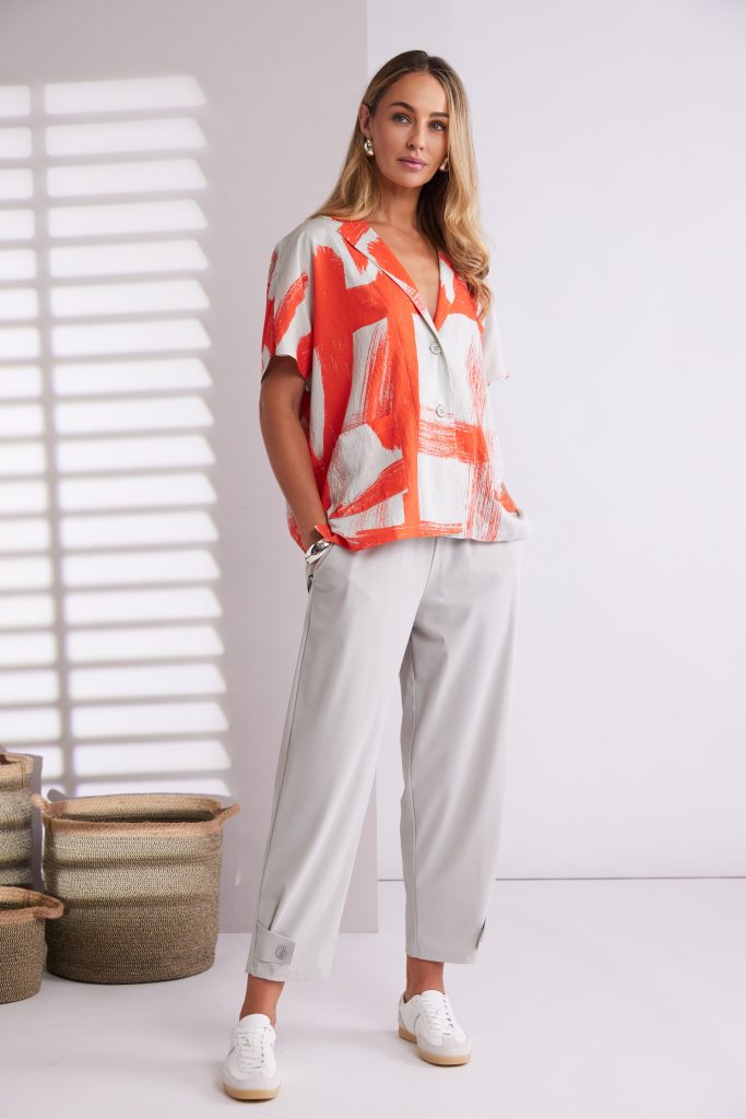 Slim Leg Trouser with Tab at Hem in Ash