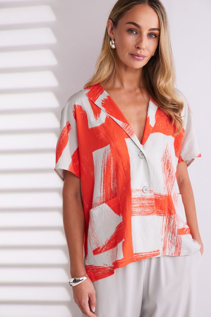 Paintwork Print Jacket with Button Closing in Camellia