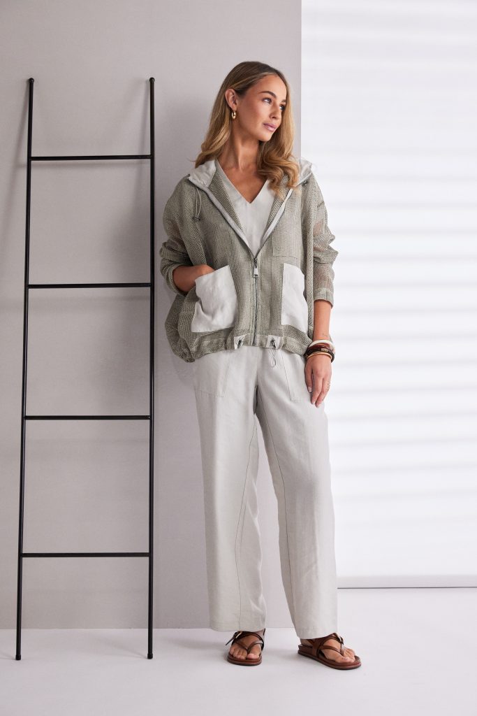 Mesh Hooded Top with Drewstring Hem in Ash