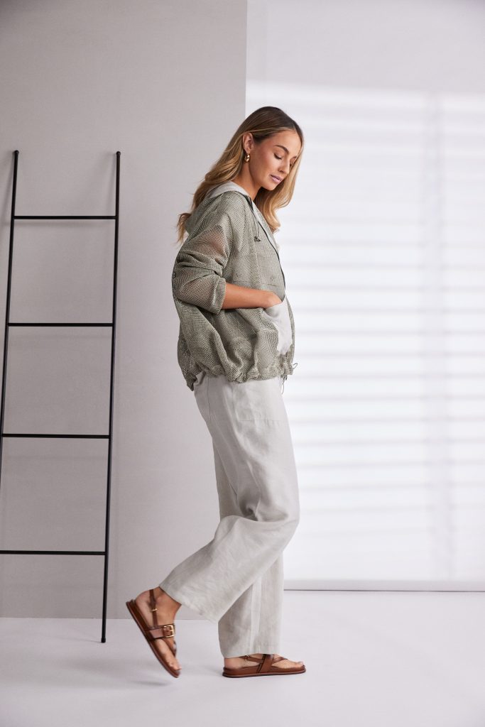 Mesh Hooded Top with Drewstring Hem in Ash