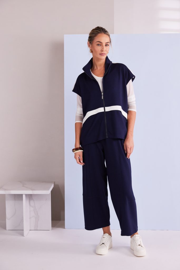 High Neck Zip Top in French Blue/White