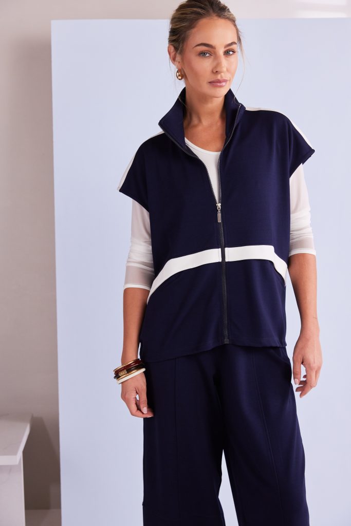 High Neck Zip Top in French Blue/White