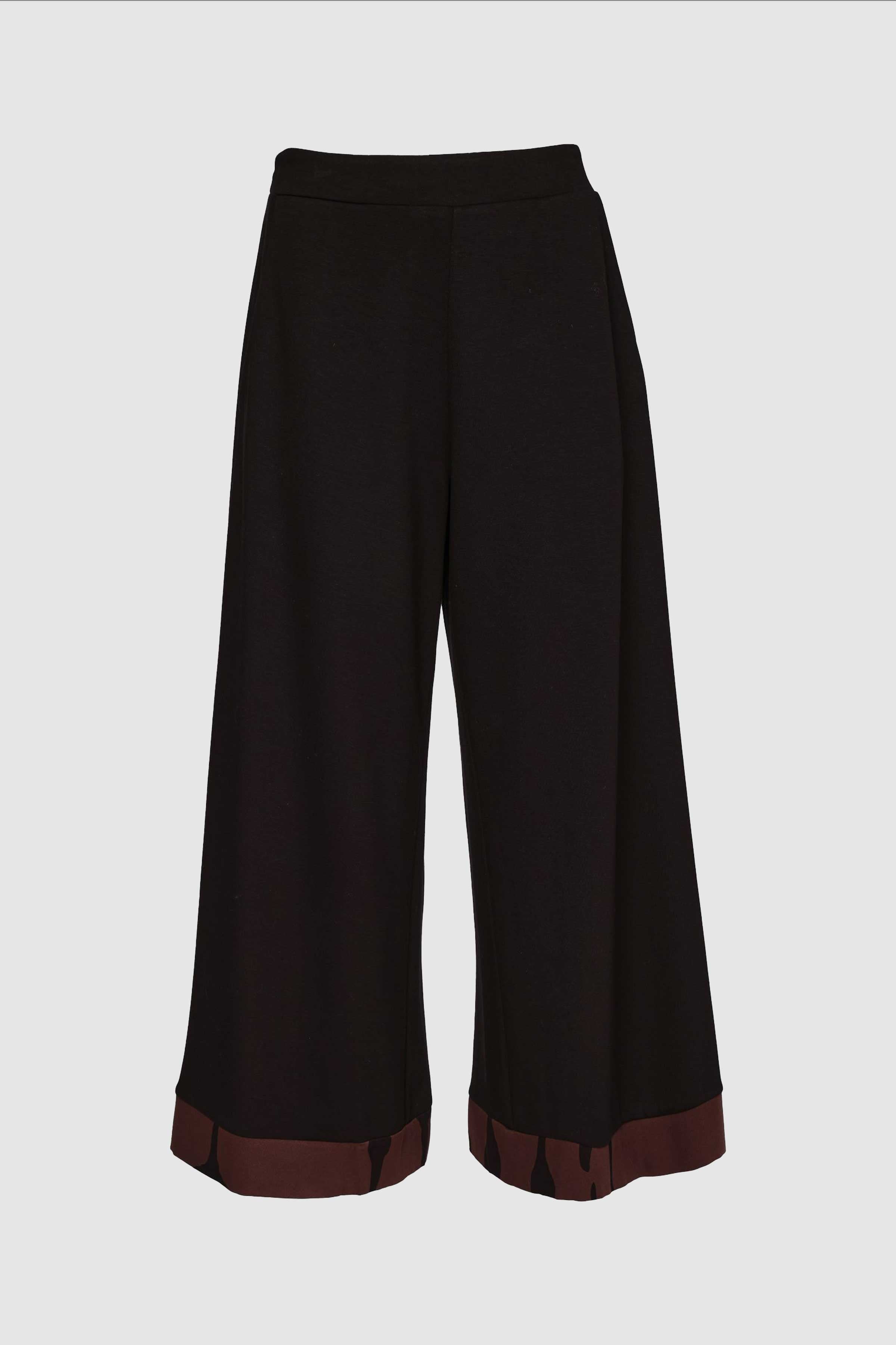 Wide Leg Trouser With Print Cuff in Black/Choko