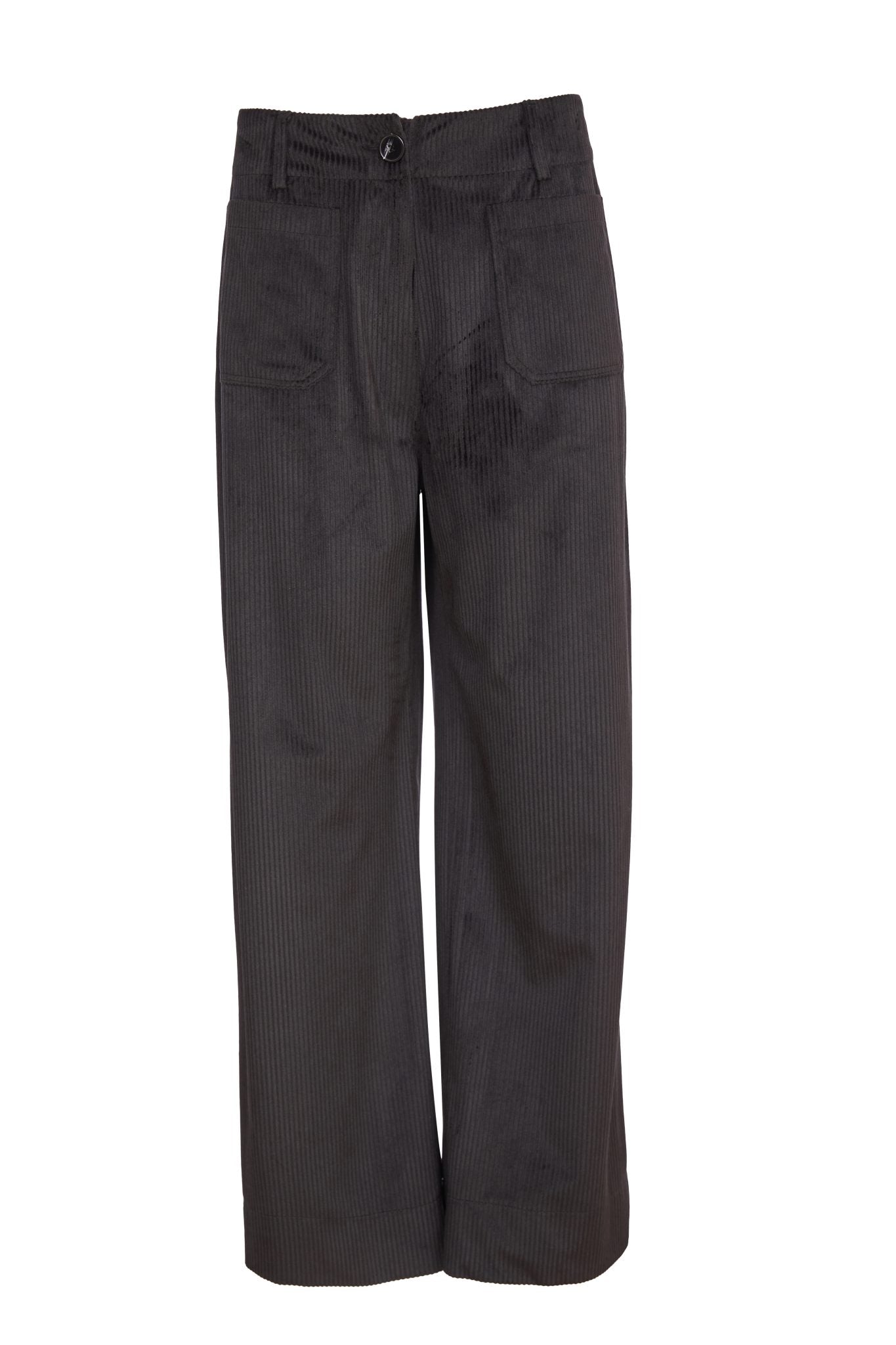 Cord Wide Leg Trouser with Front Patch Pocket in Black