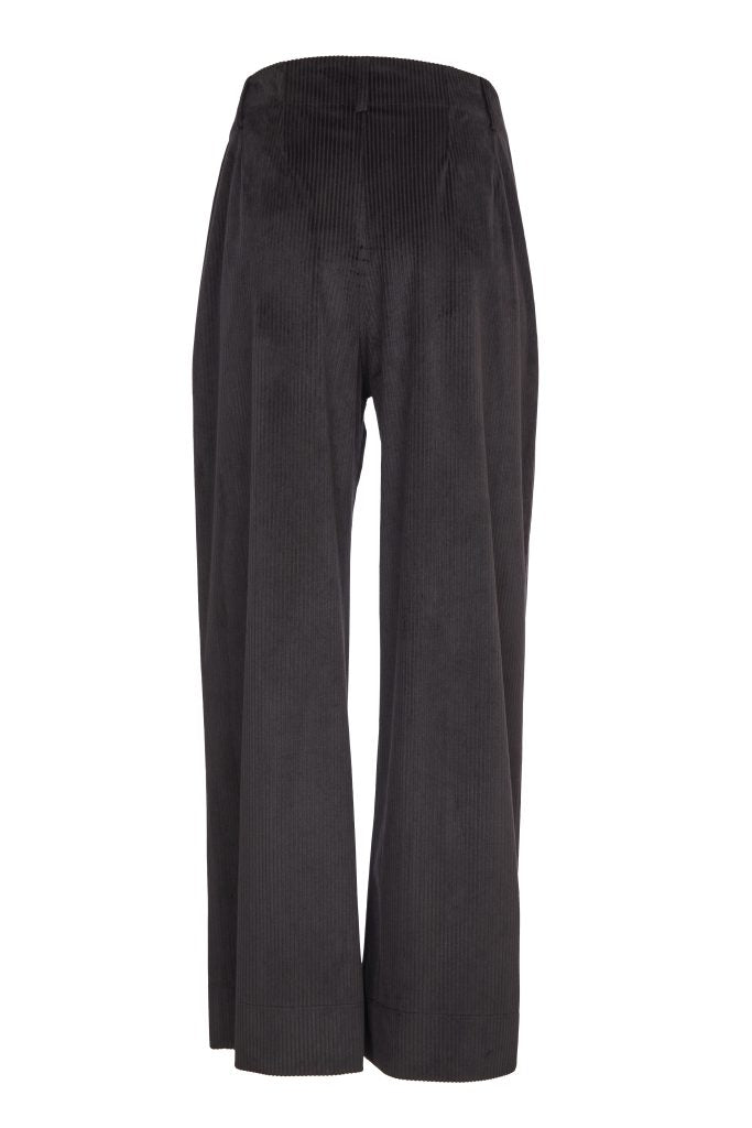 Cord Wide Leg Trouser with Front Patch Pocket in Black