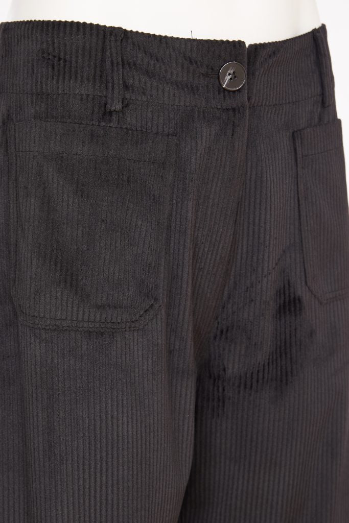 Cord Wide Leg Trouser with Front Patch Pocket in Black