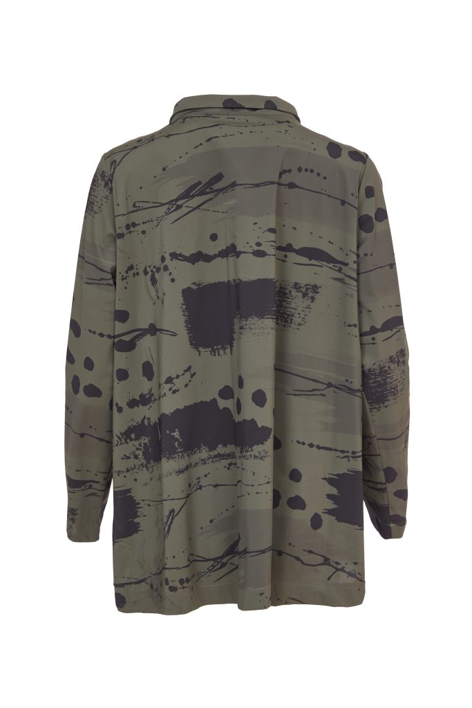 High Neck Print Jacket in Forest/Black