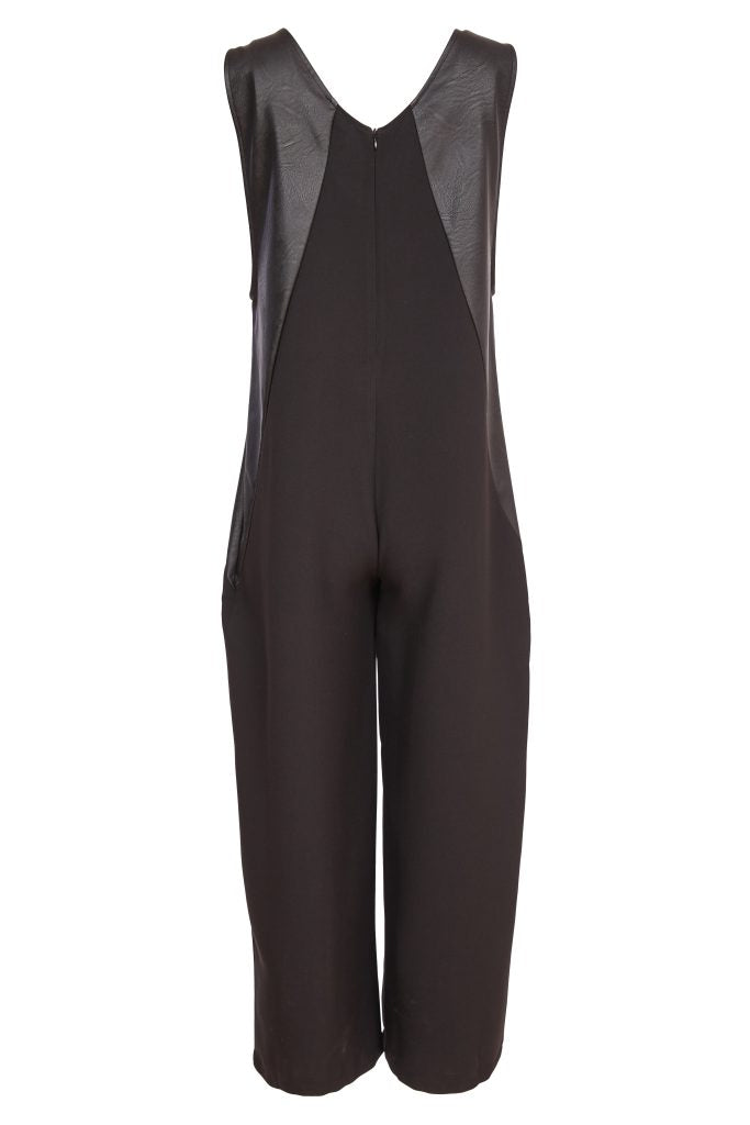 Jumpsuit with Leatherette Top Panel in Black