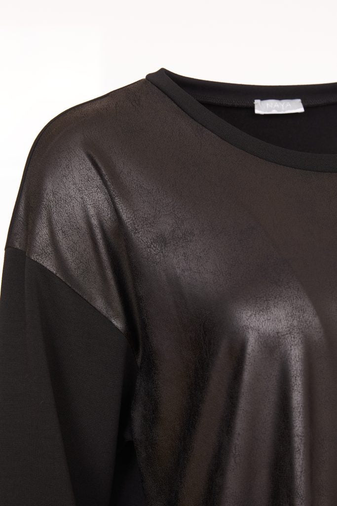 Top with Contrast Fabric in Black