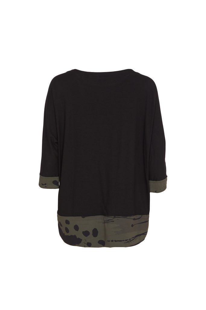 Top with Print Hem Panel in Forest/Black