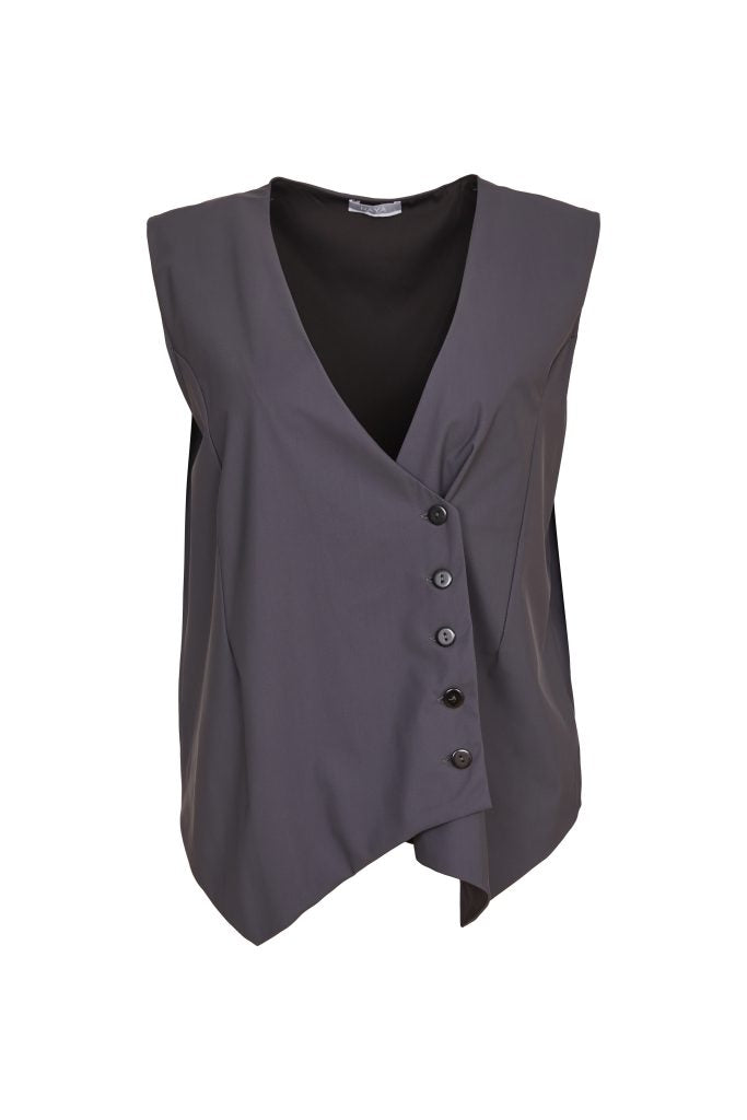 Square Waistcoat with Button Detail in Anthracite