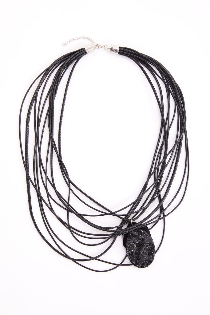 Multi Strand Necklace with Mottled Stone in Black