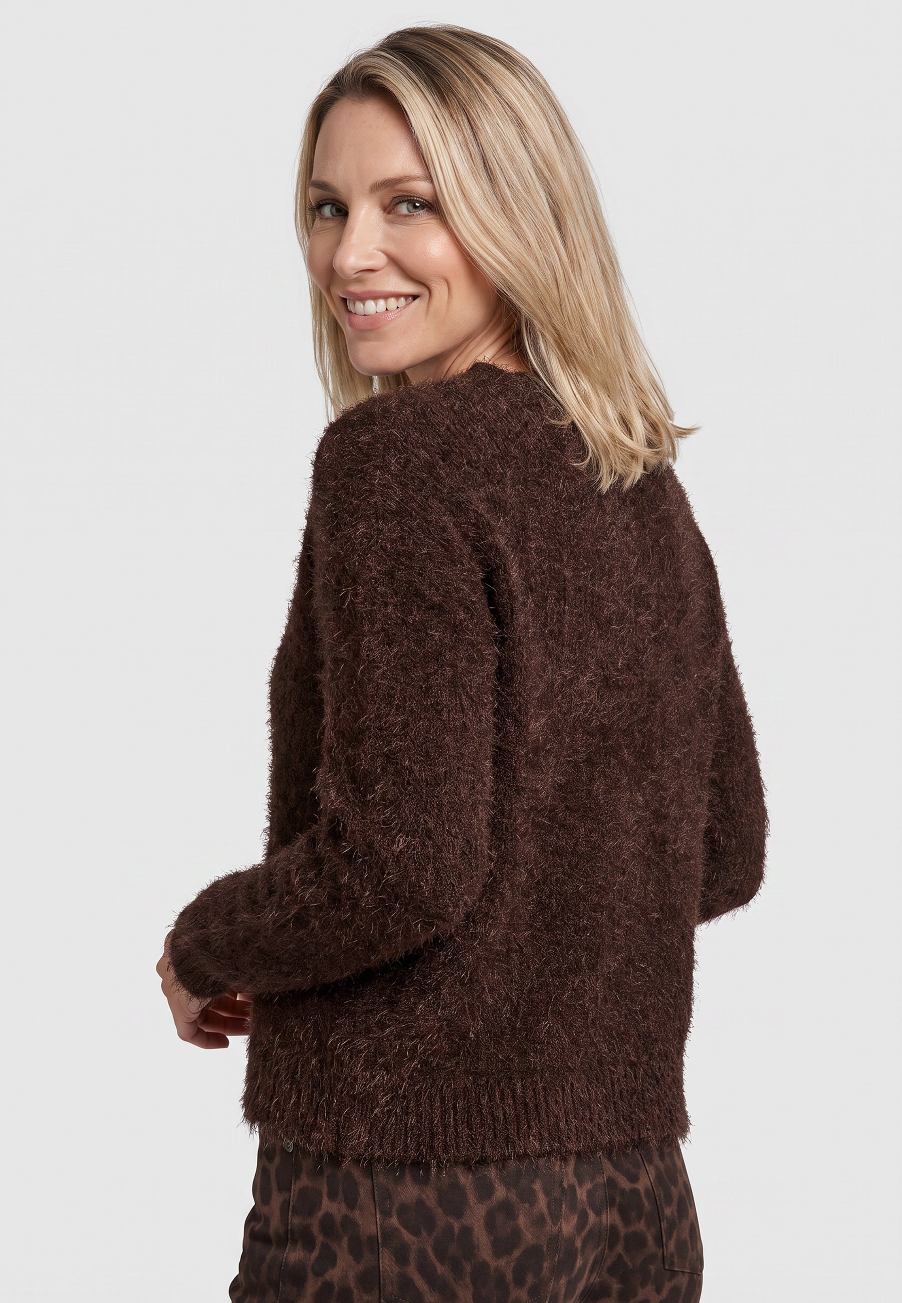 Fluffy Knit Sweater in Coffee Bean