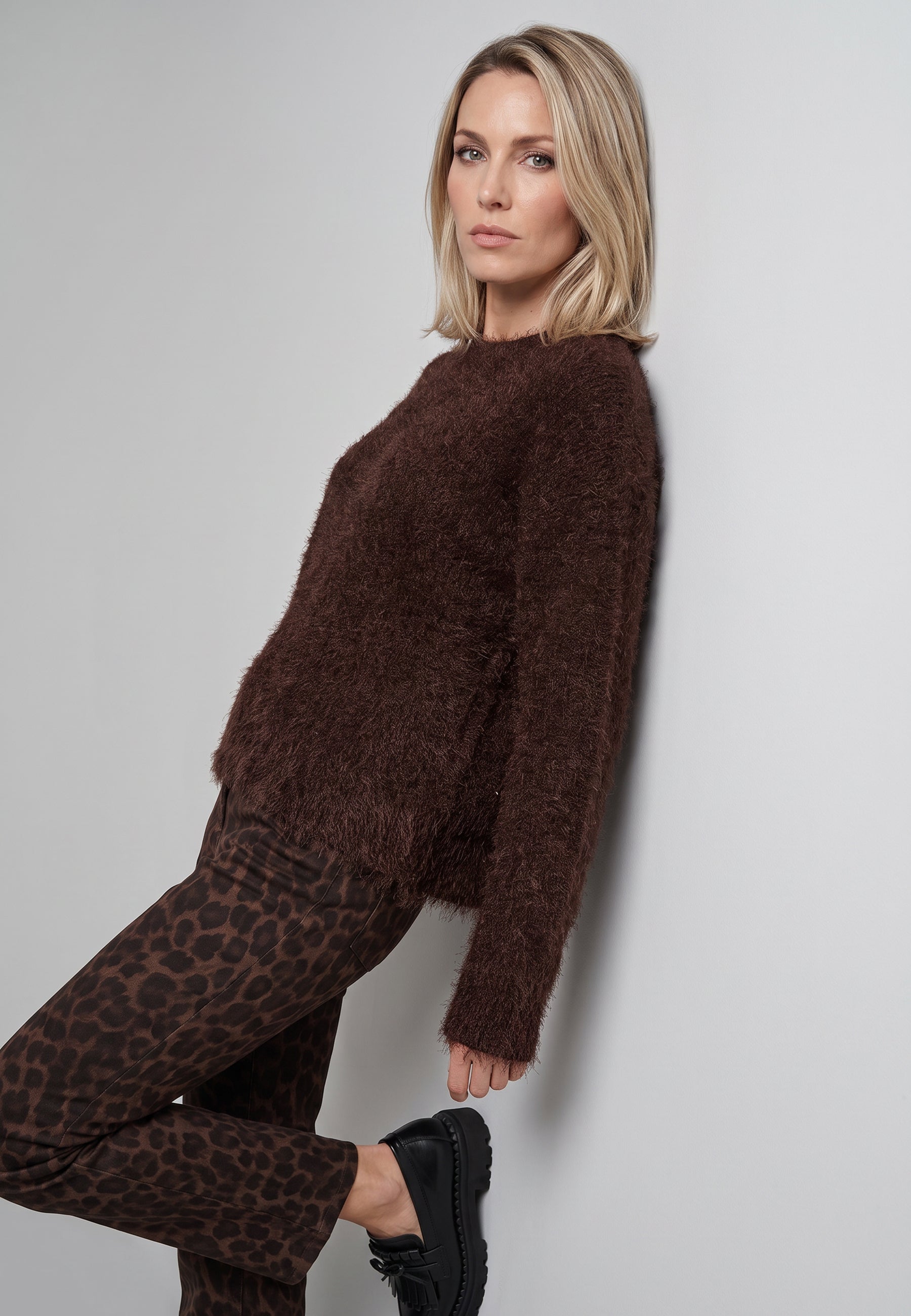 Fluffy Knit Sweater in Coffee Bean