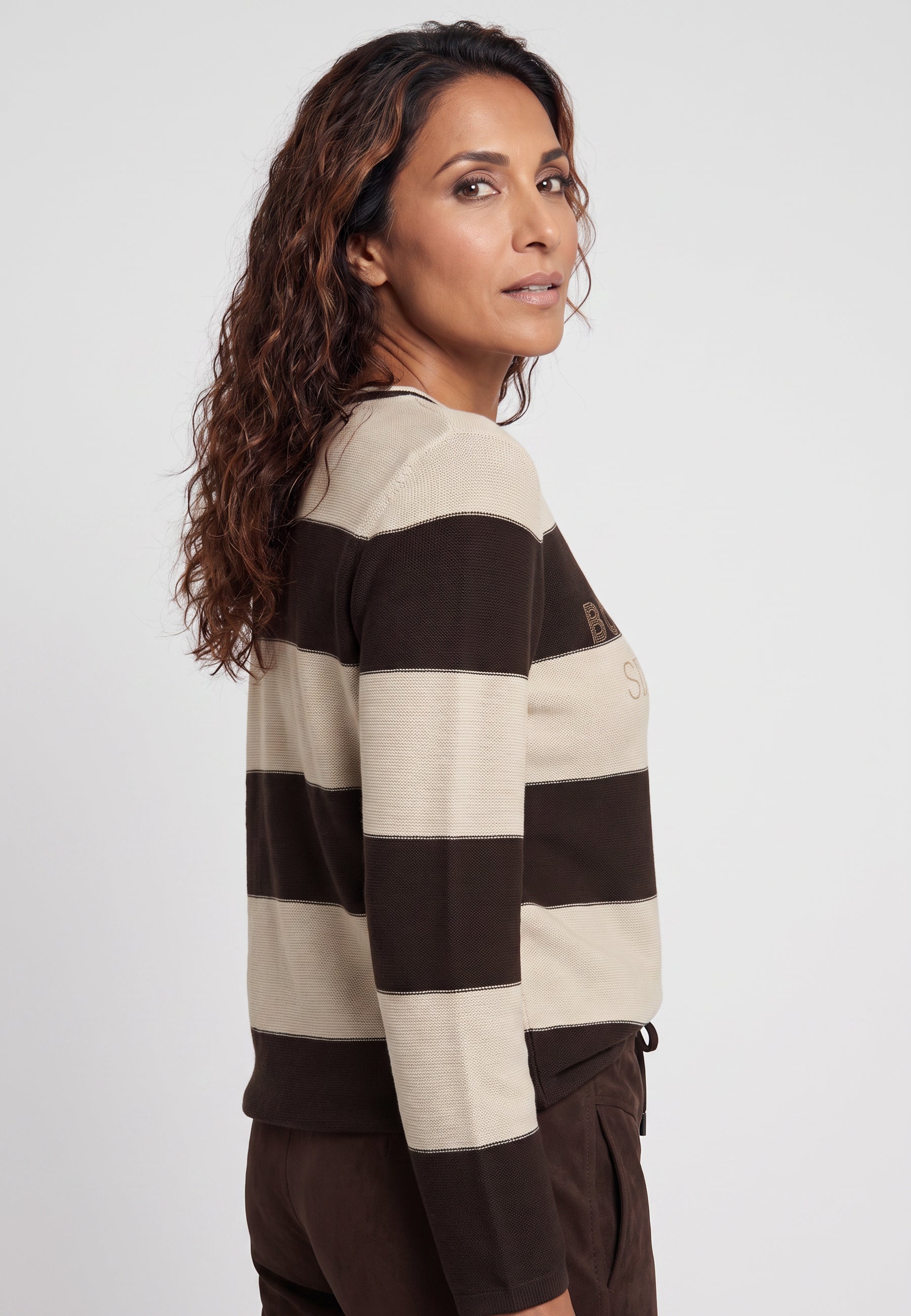 Striped Pullover in Coffee Bean