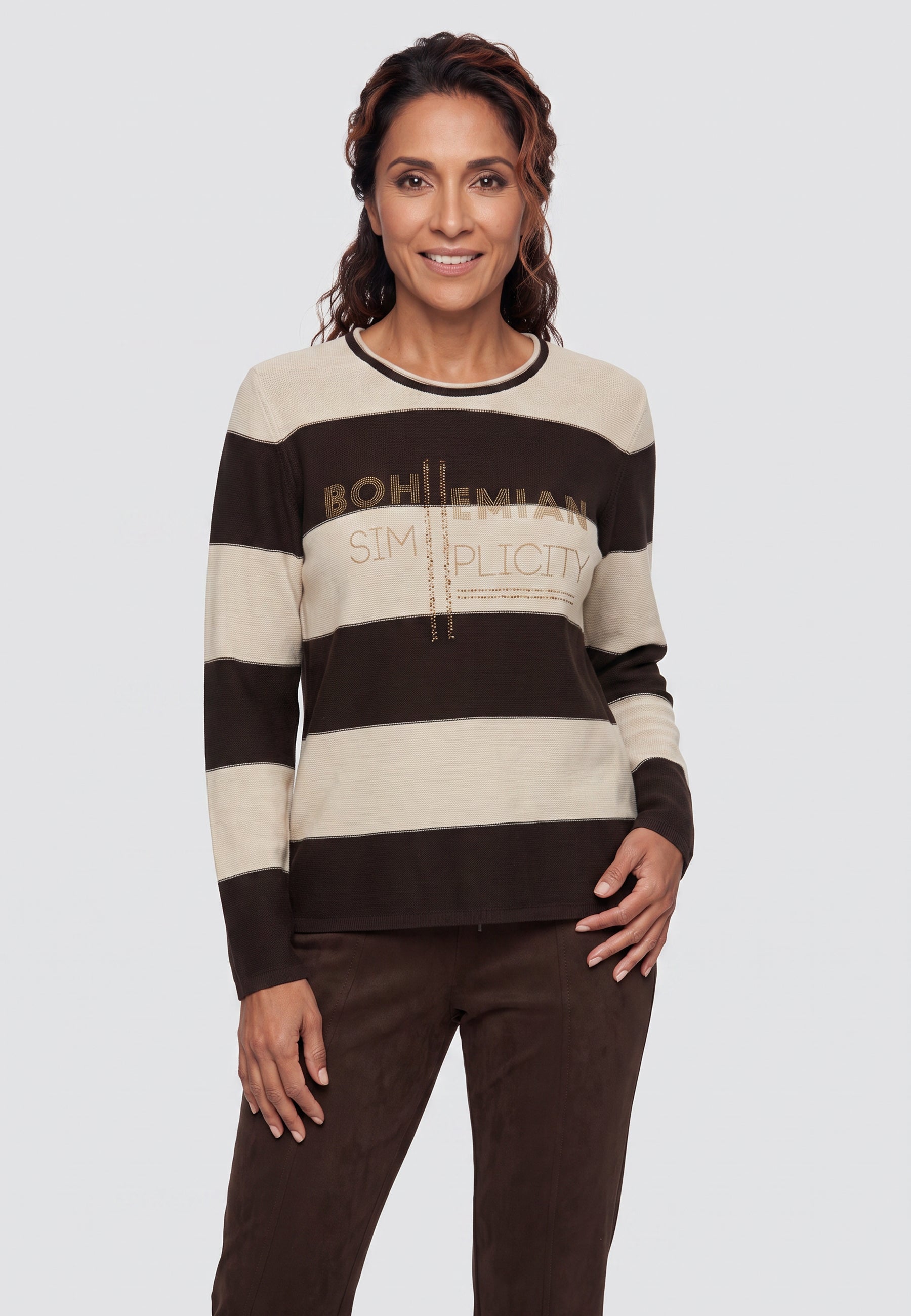 Striped Pullover in Coffee Bean