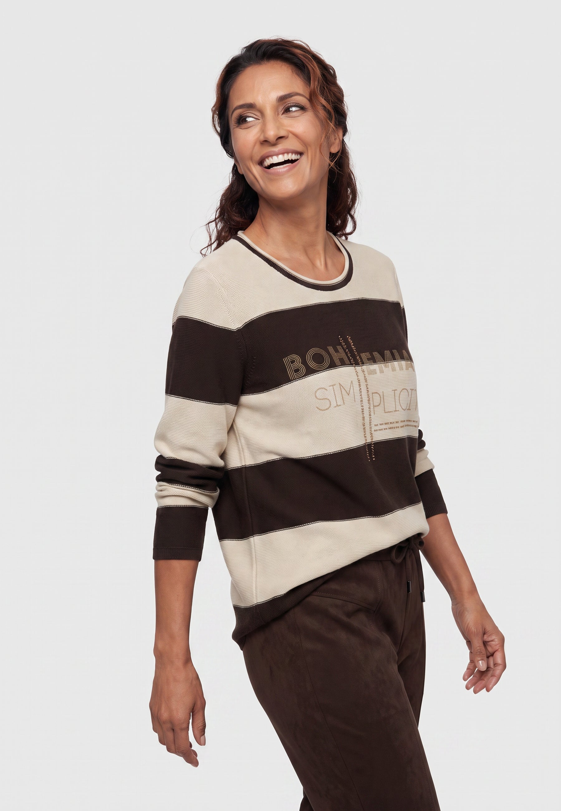 Striped Pullover in Coffee Bean