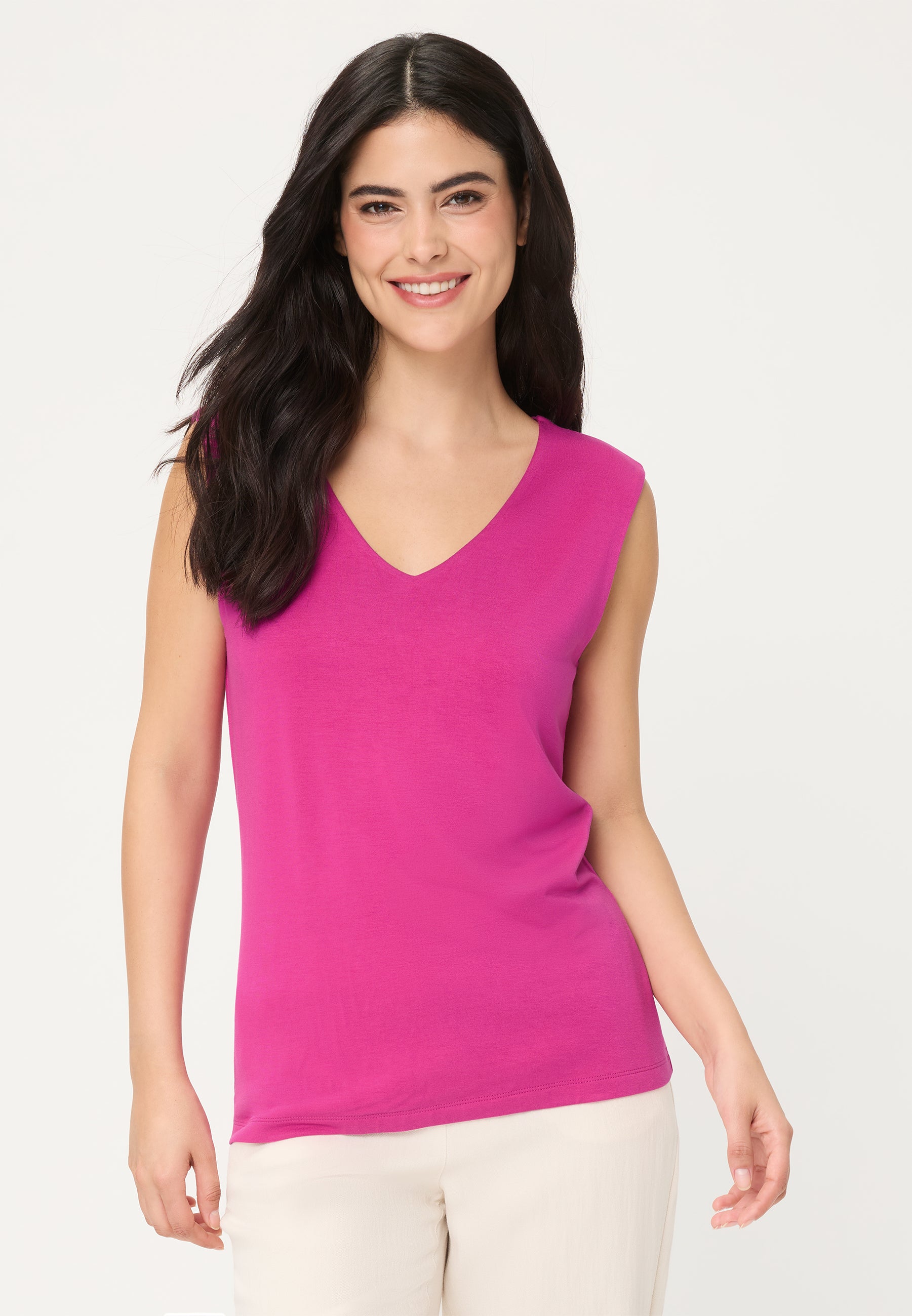 Sleeveless V-Neck Top in Dark Rose