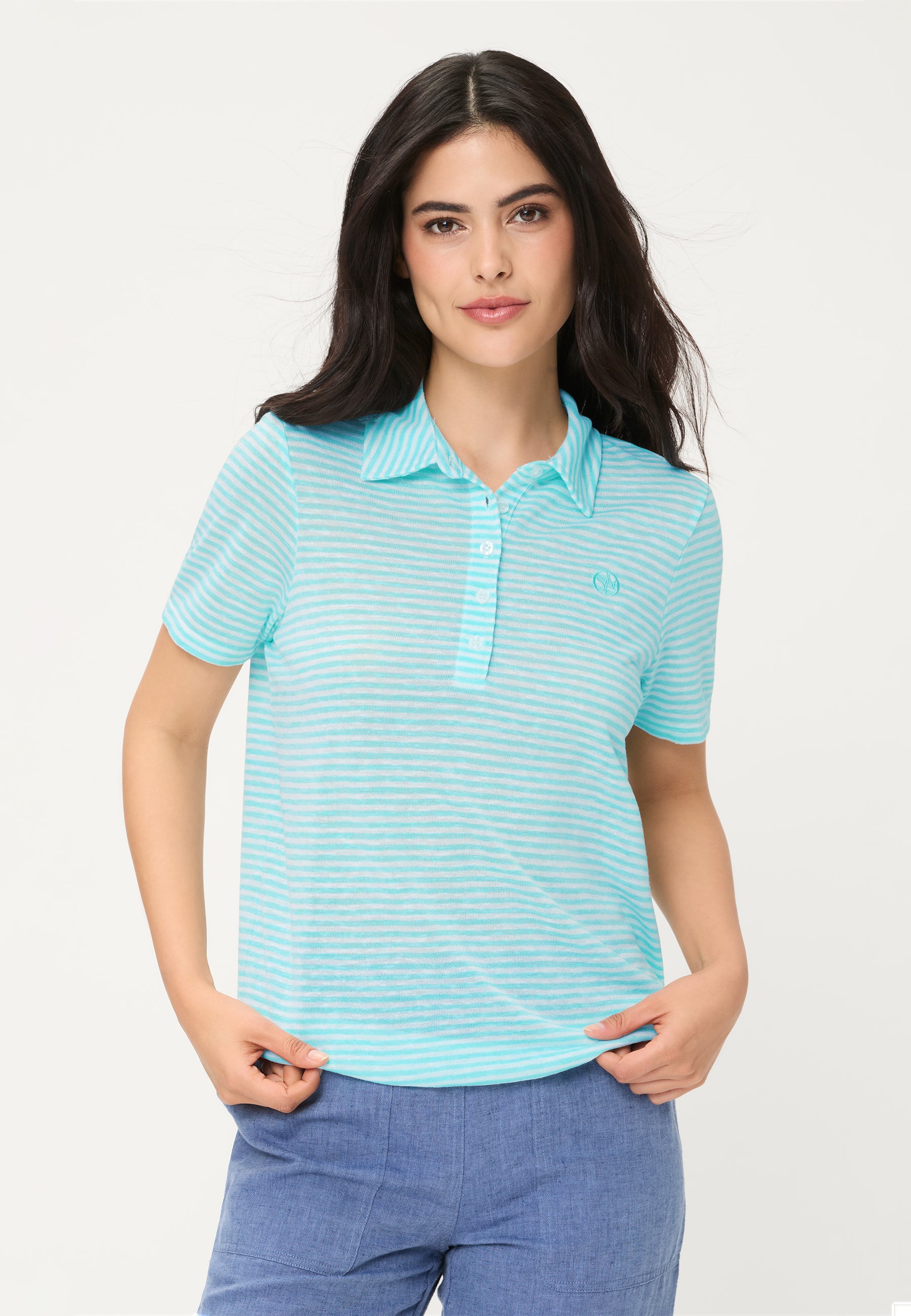 Stripe Polo Shirt in Pool Blue