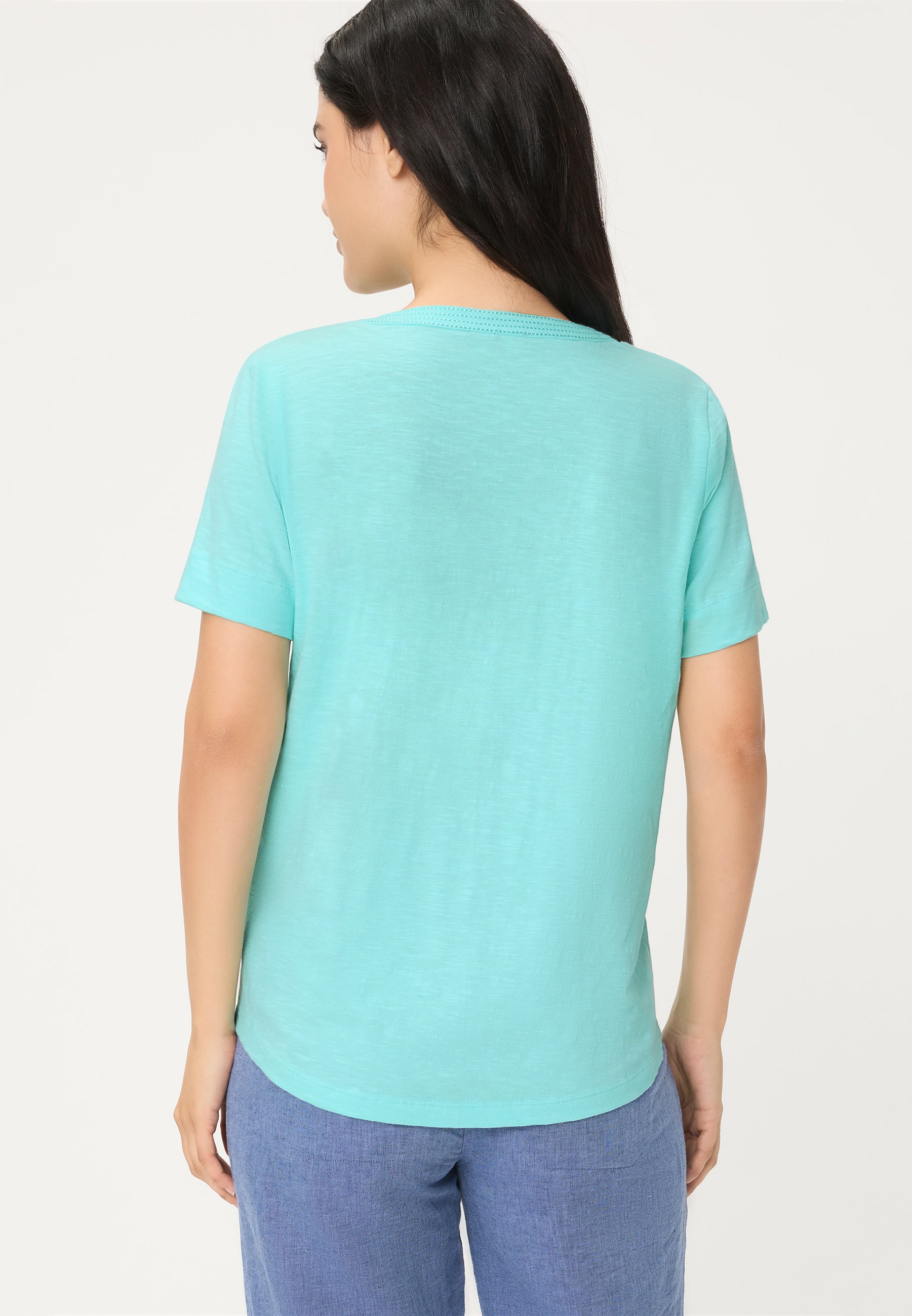 Notch Neck T-Shirt in Pool Blue