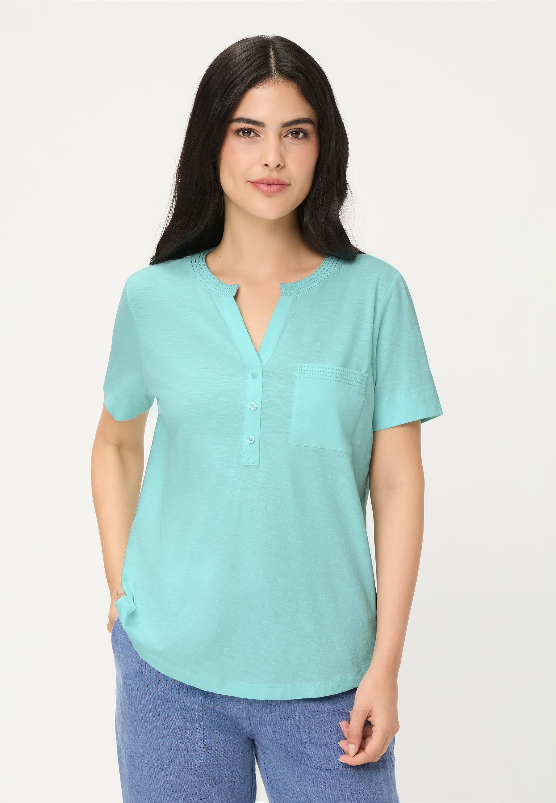 Notch Neck T-Shirt in Pool Blue