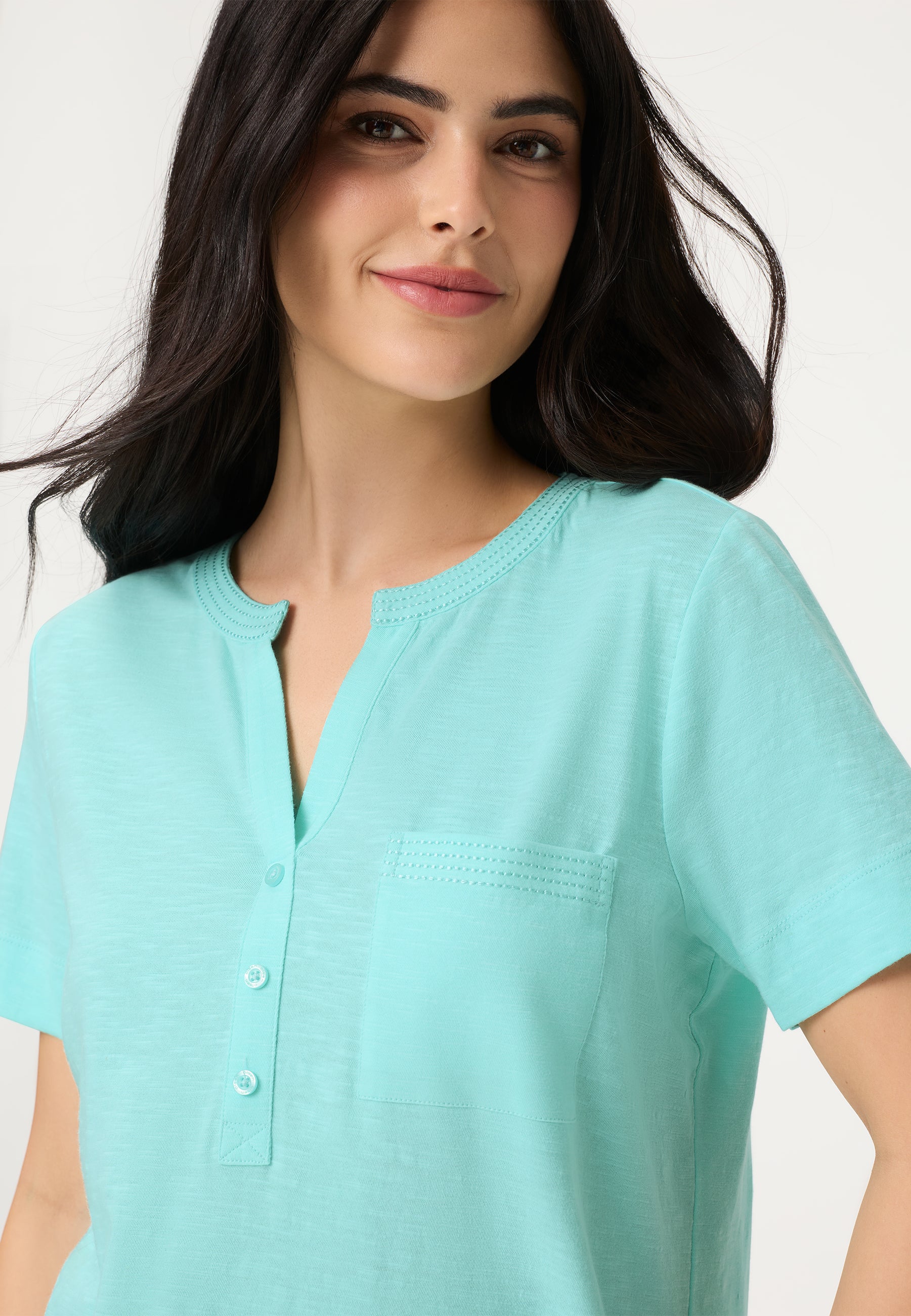 Notch Neck T-Shirt in Pool Blue