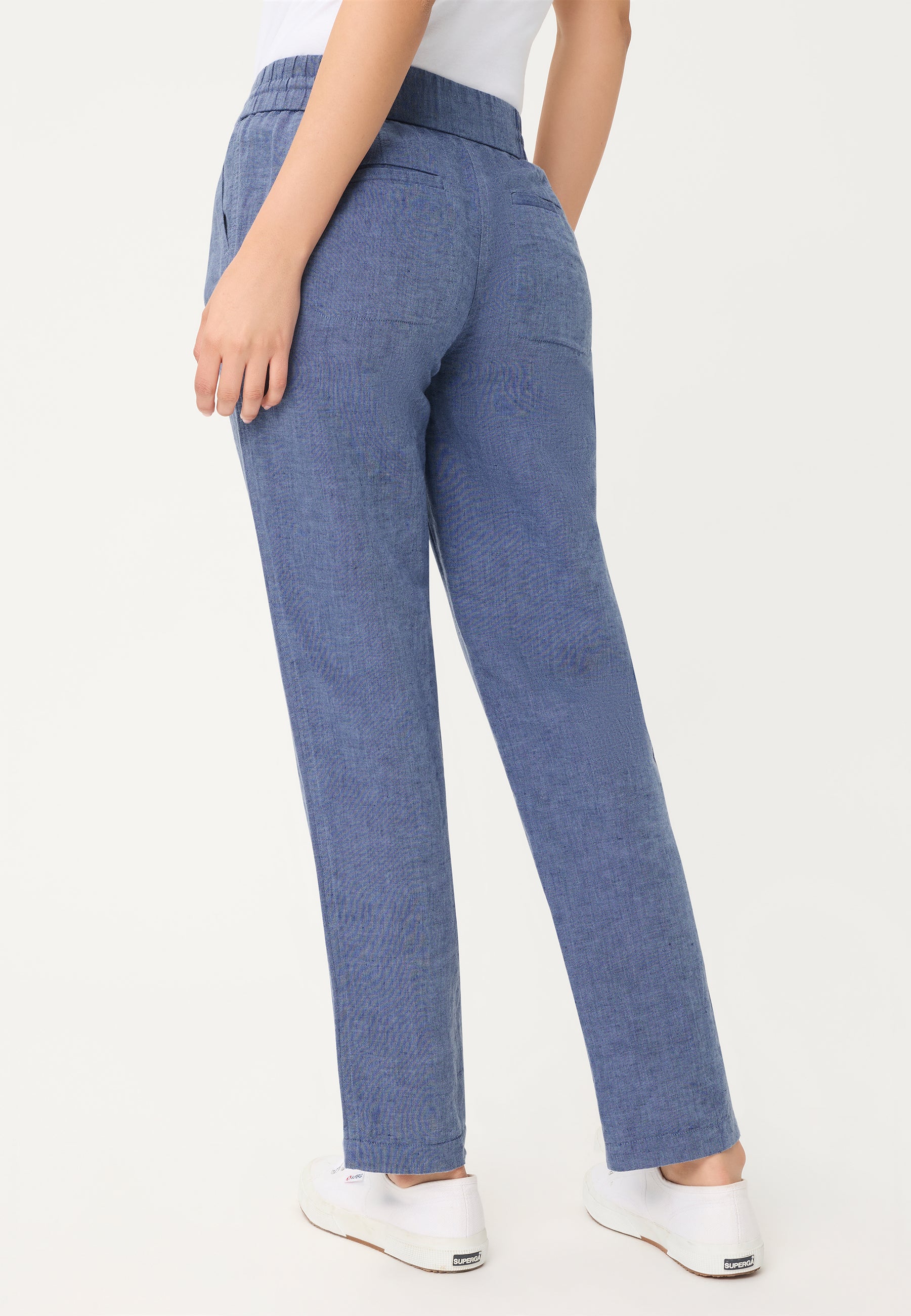Linen Blend Cropped Trousers in Indigo Denim