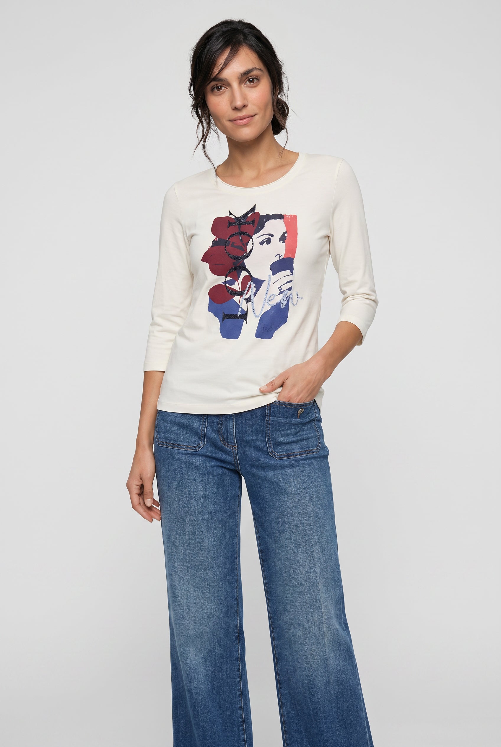 Graphic Portrait Tee in White Silk