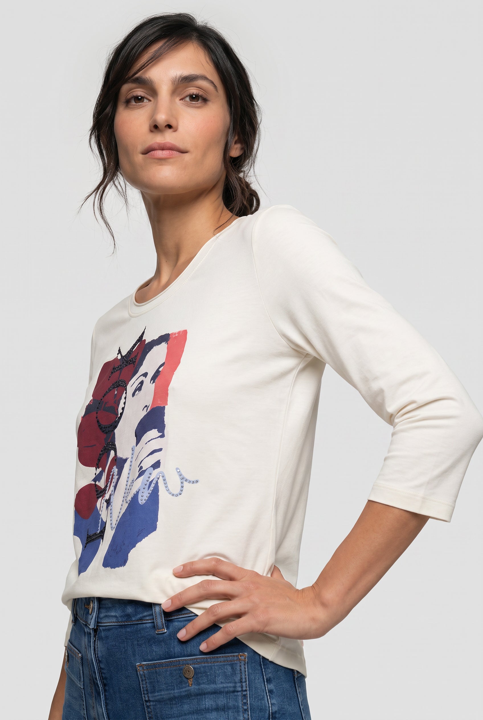 Graphic Portrait Tee in White Silk