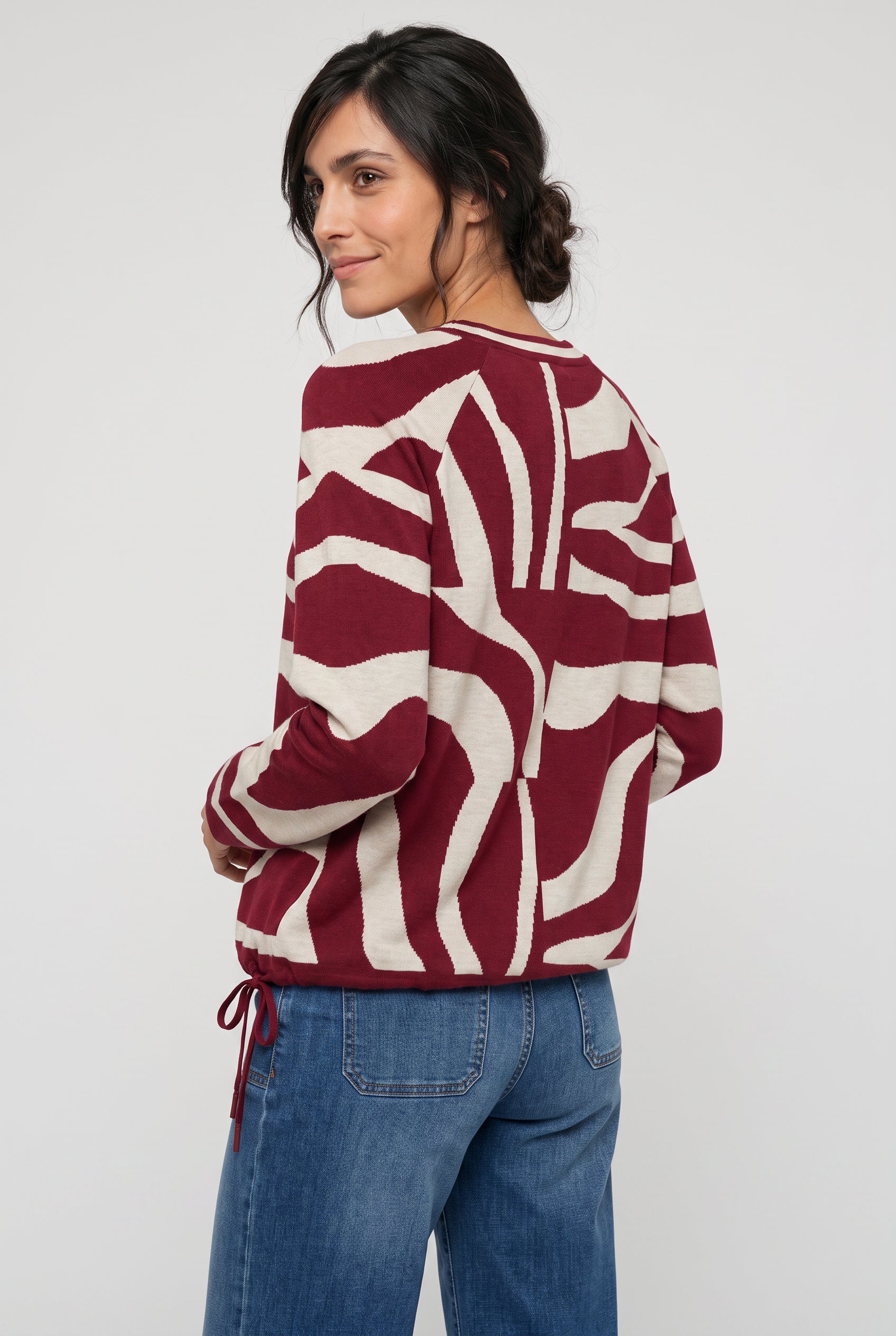 Abstract Knit Pullover in Ruby Red