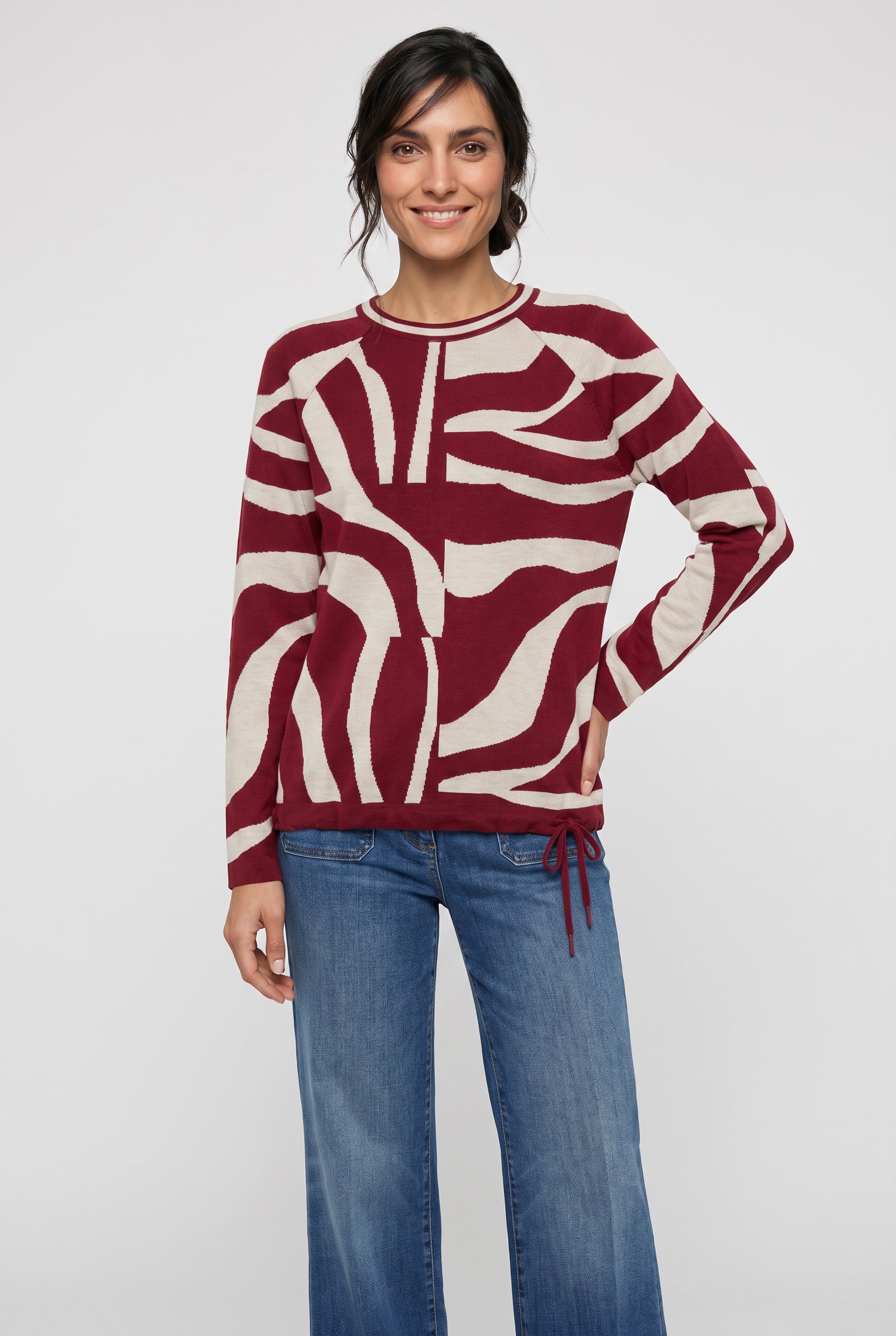 Abstract Knit Pullover in Ruby Red