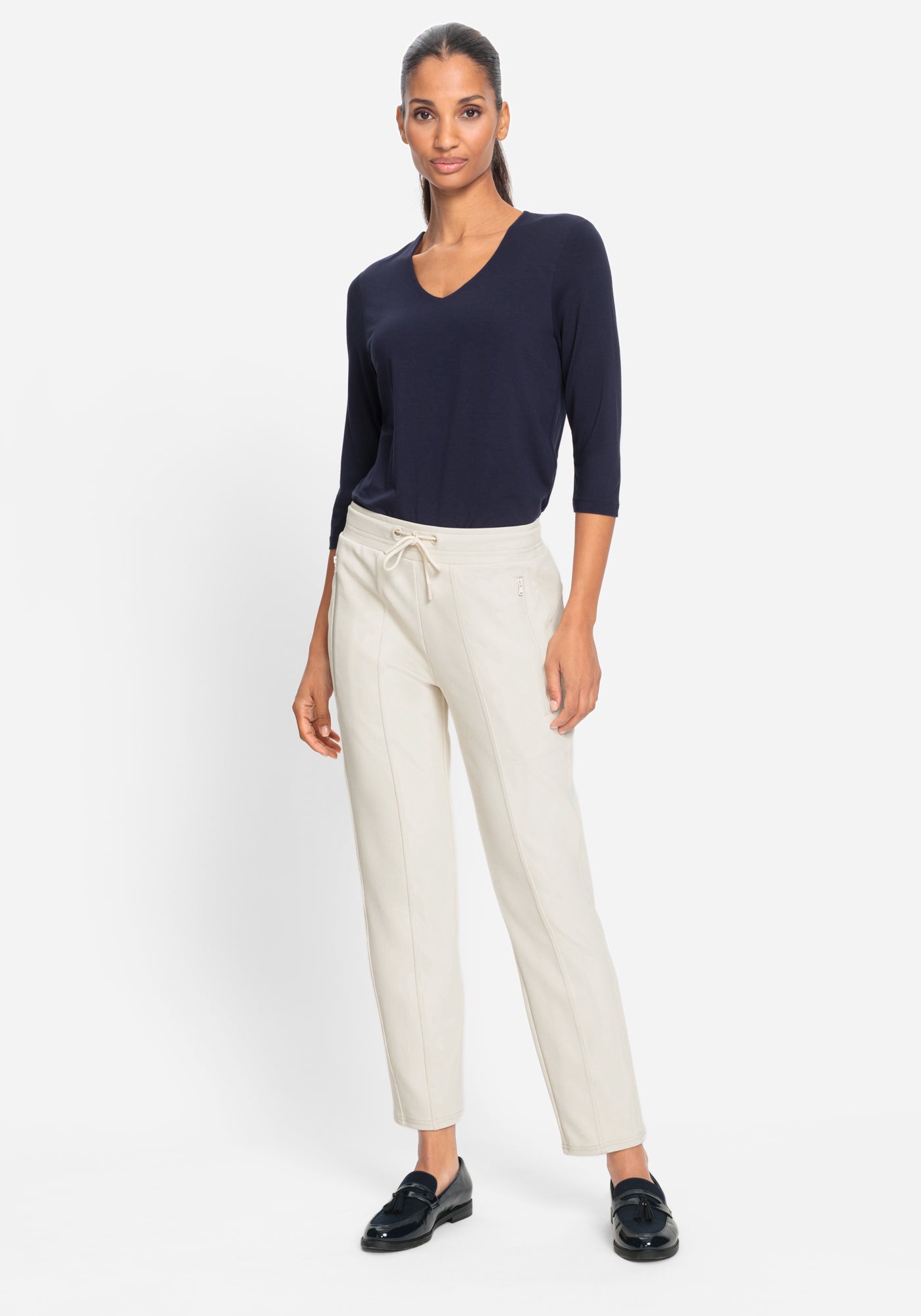 Casual Cropped Trouser in Canvas Beige