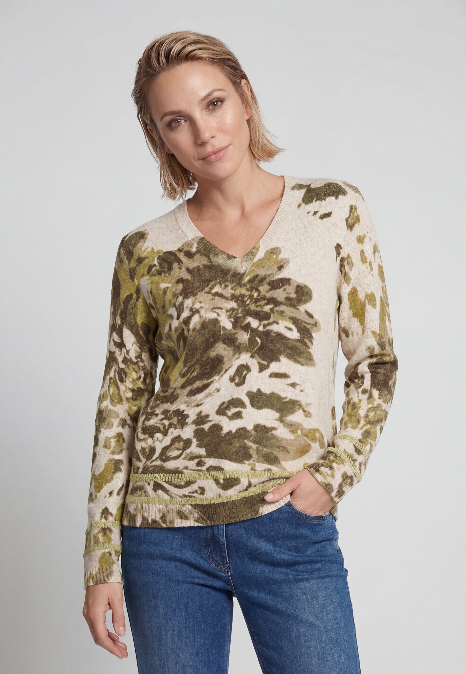 Botanical Print Knit in Almond Beige Melange