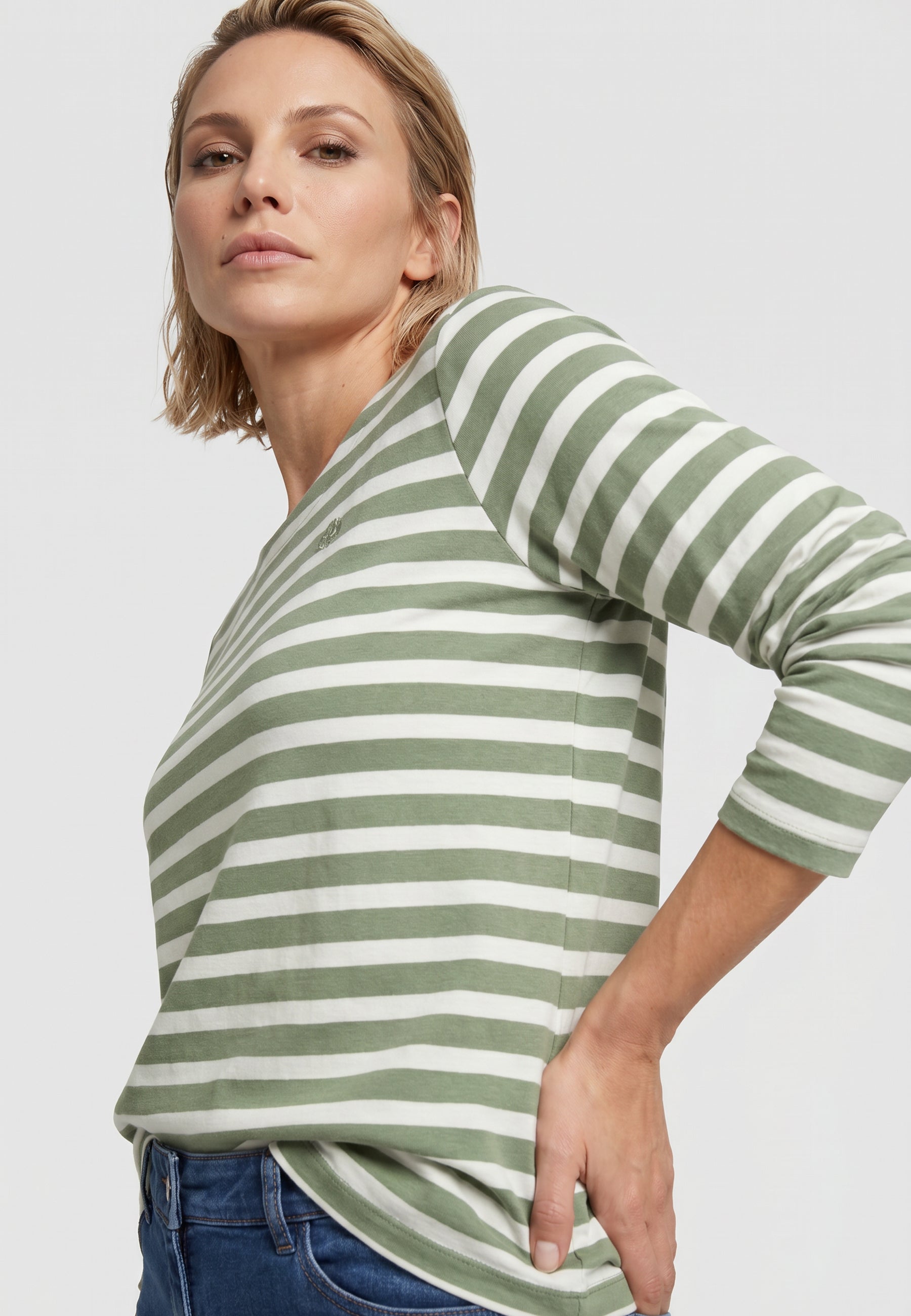 Long Sleeve Stripe Top in Moss Green