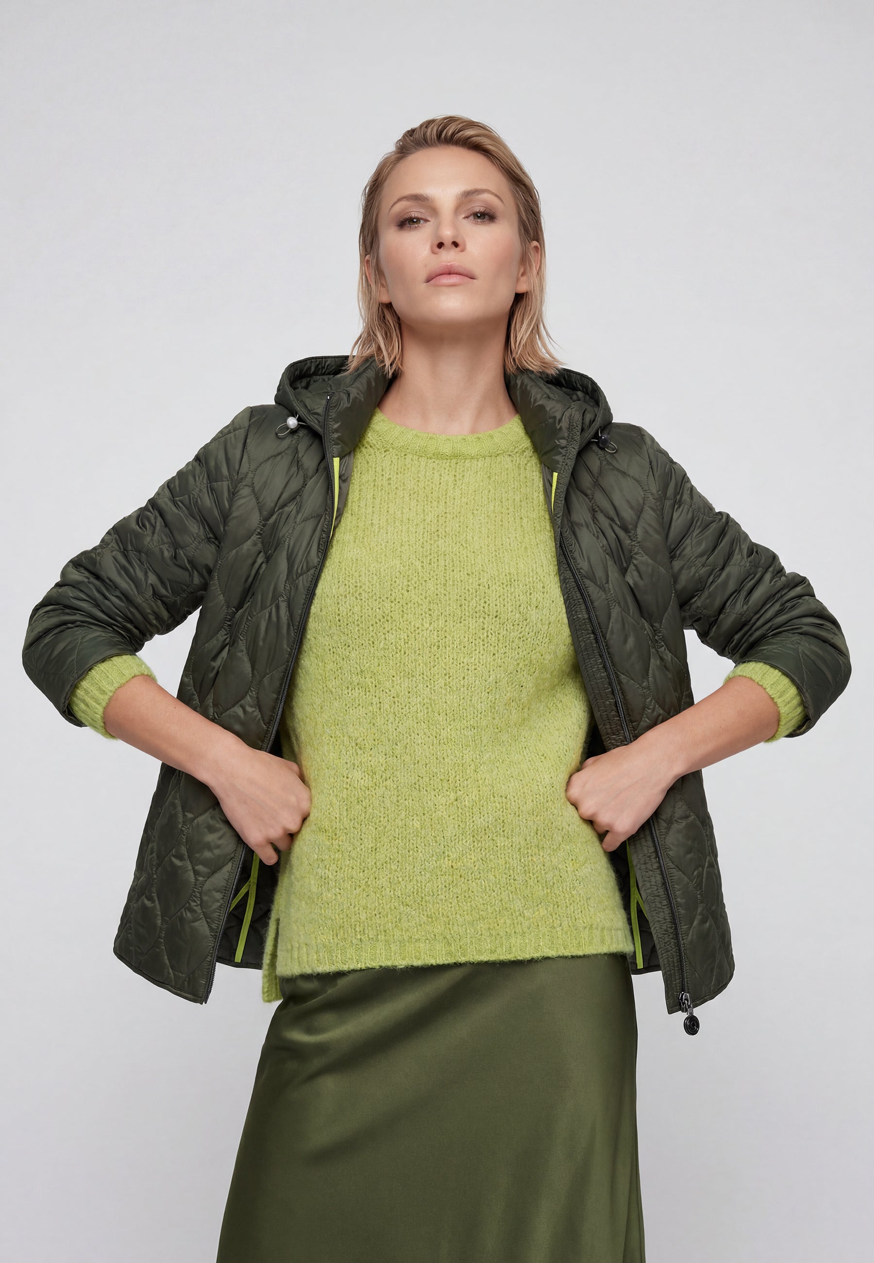 Quilted Hooded Jacket in Olive Green