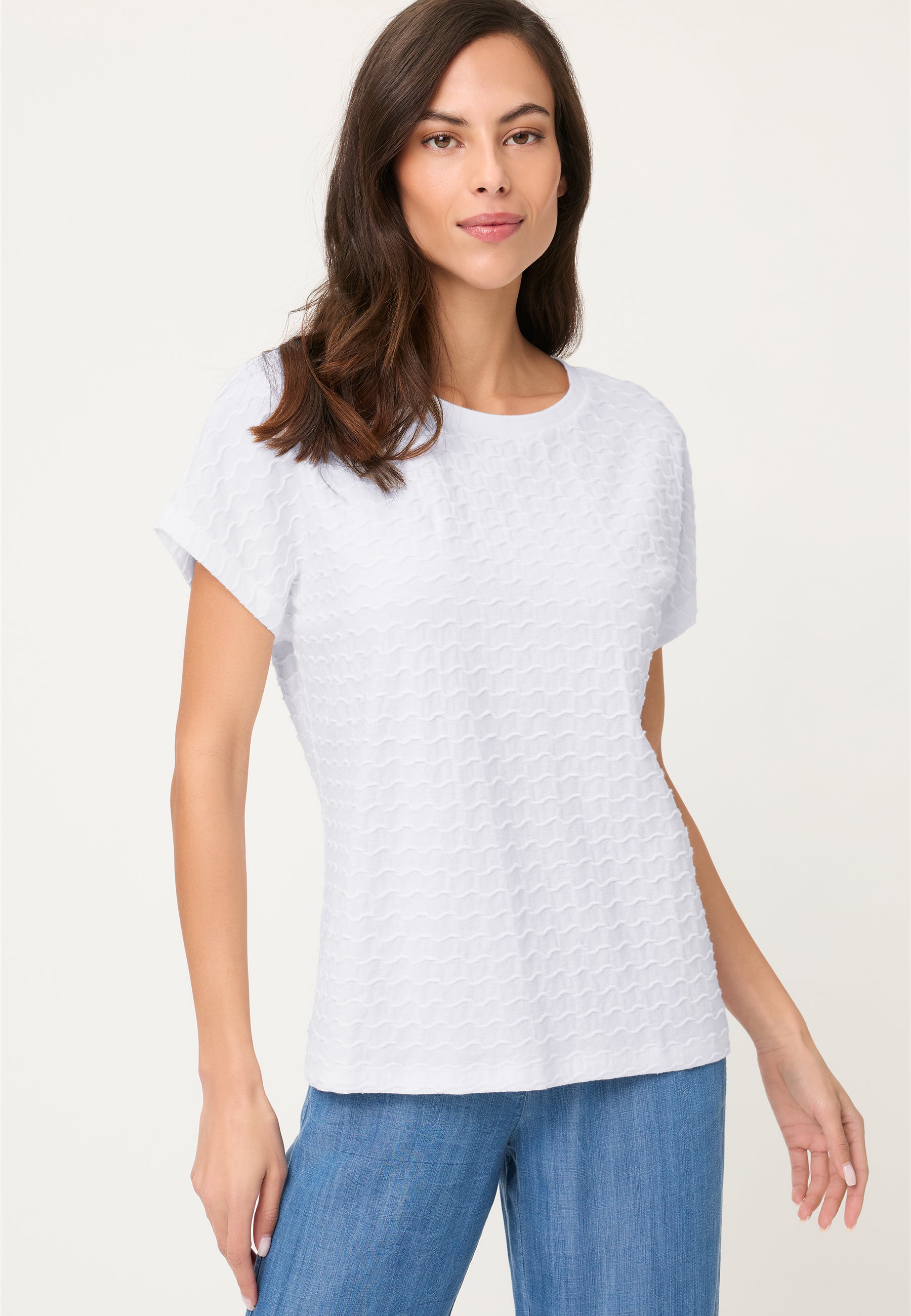 Textured Cap Sleeve Top in White