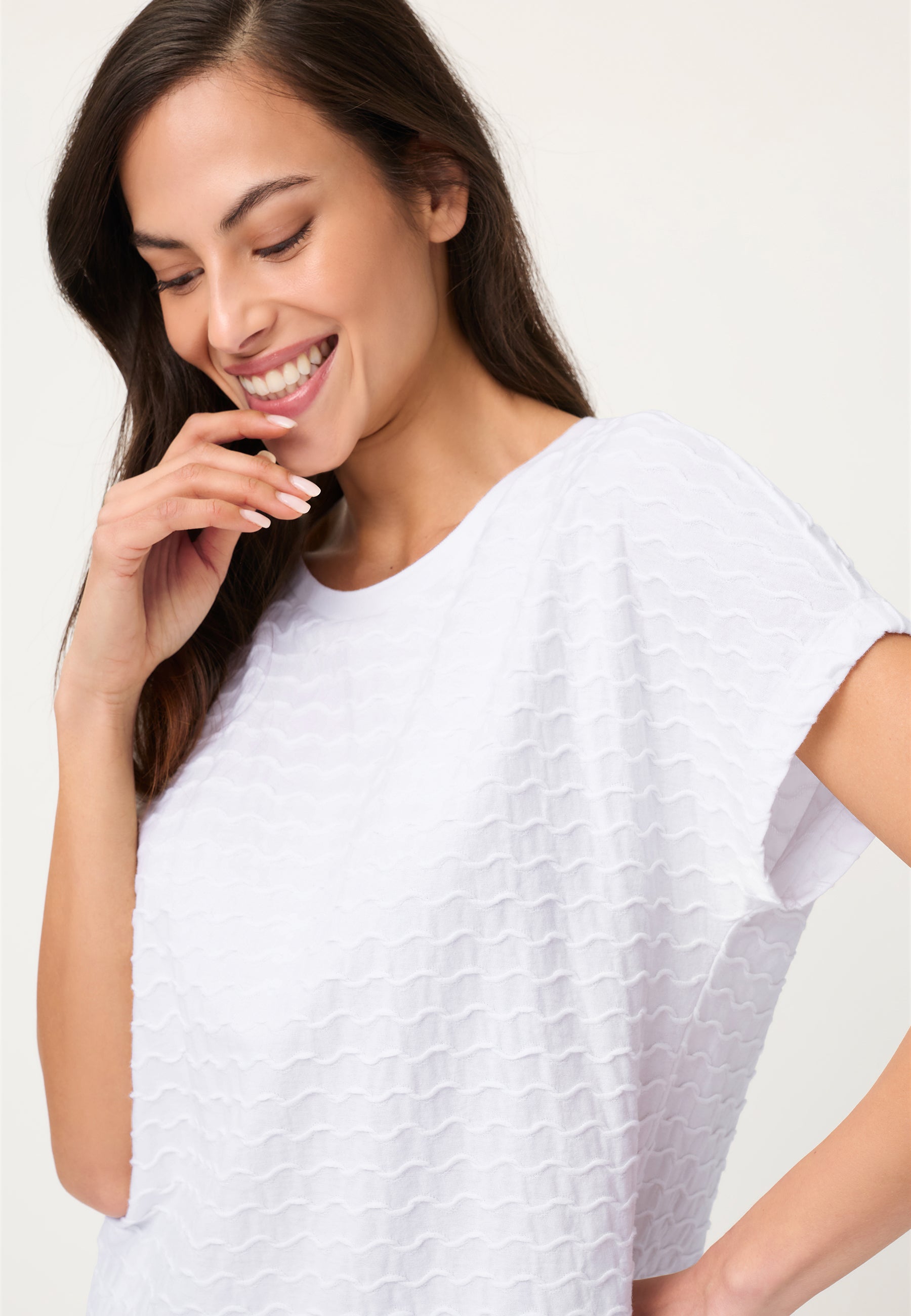 Textured Cap Sleeve Top in White