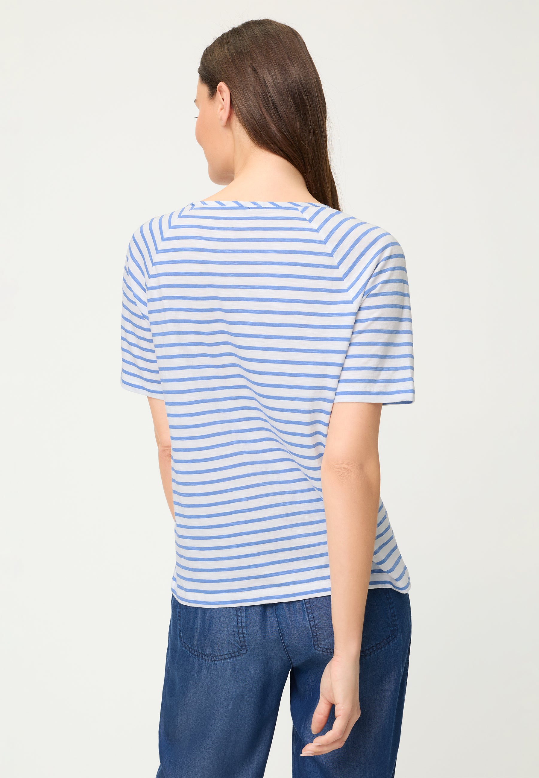 Floral Print Stripe T-Shirt in Bay Blue